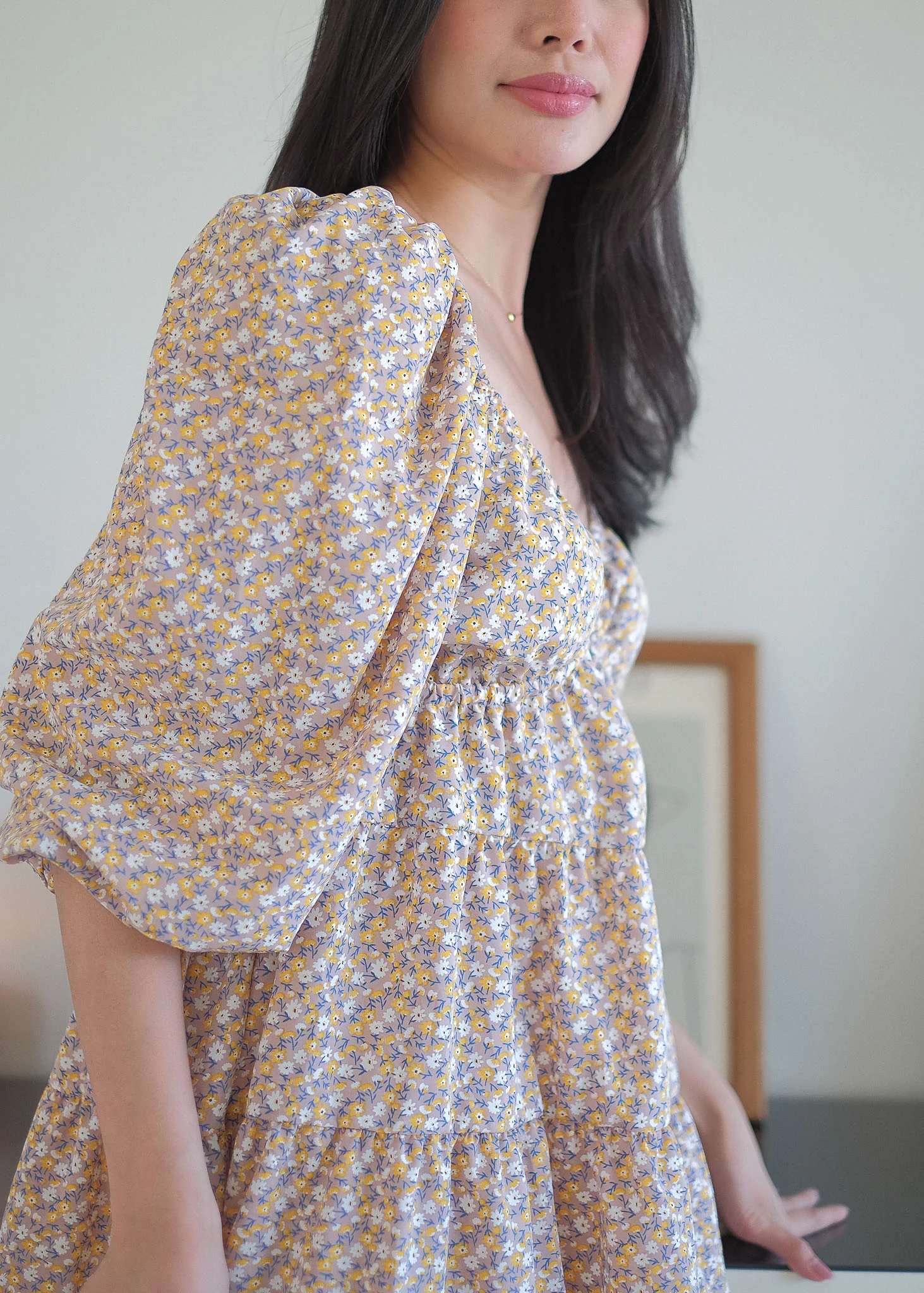 Caroline baby doll dress - beige ditsy floral - Image 4