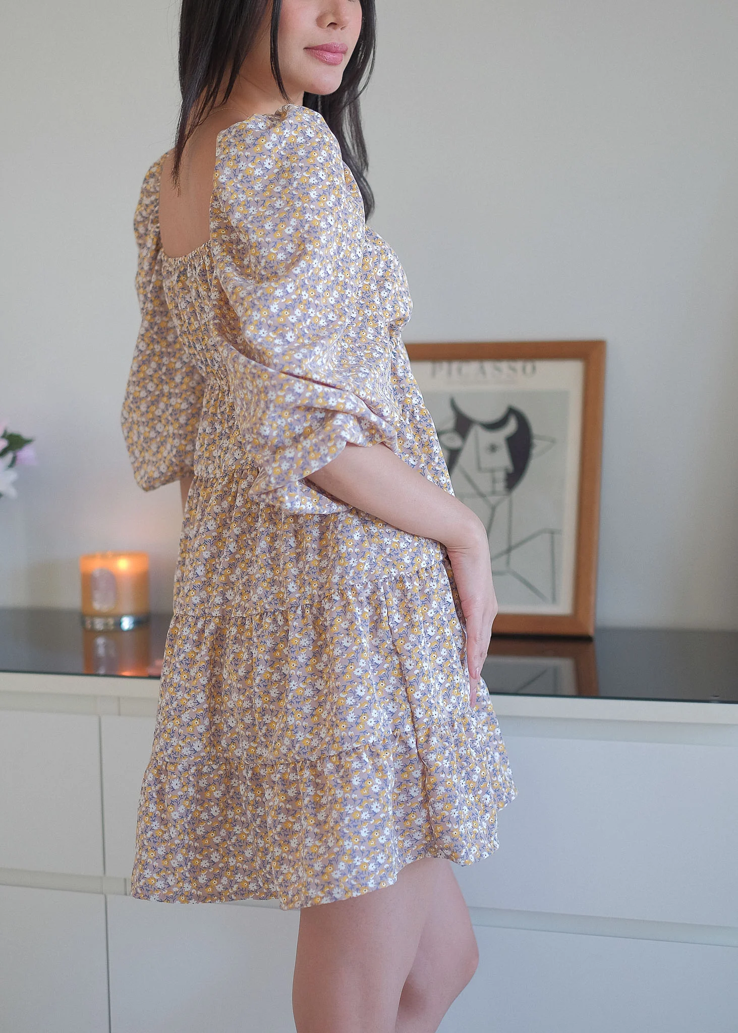 Caroline baby doll dress - beige ditsy floral - Image 5