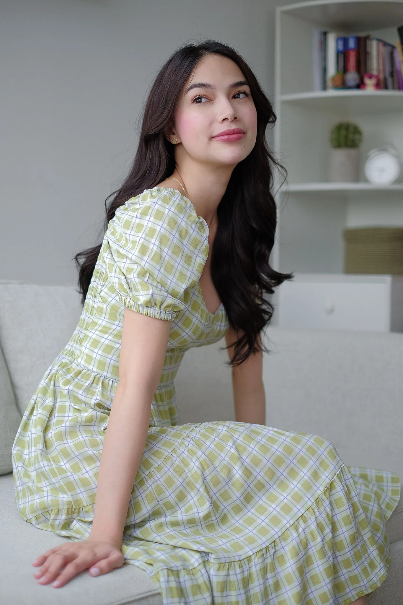 Dakota Midi Dress - pear green plaid - Image 3