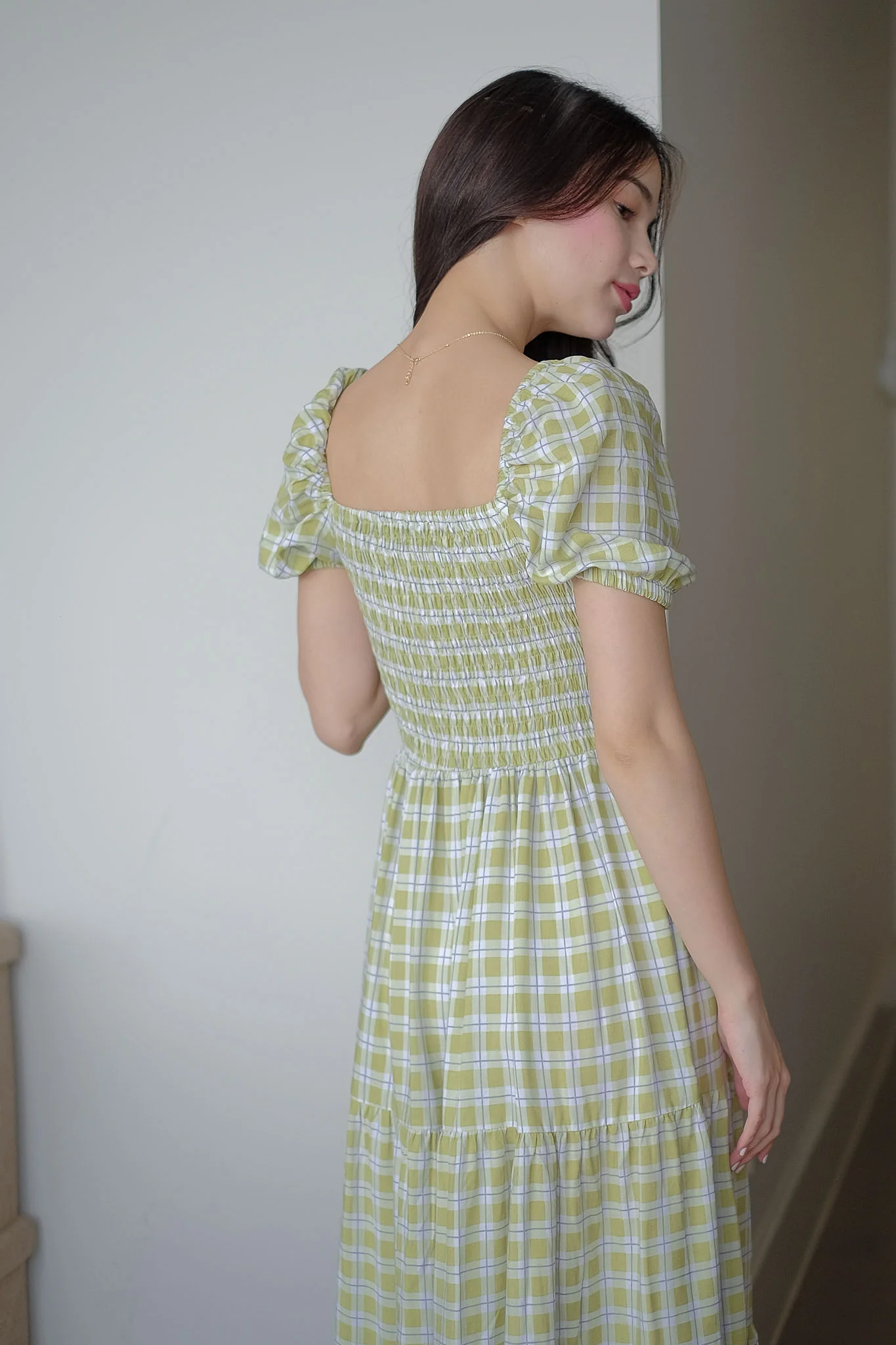 Dakota Midi Dress - pear green plaid - Image 5