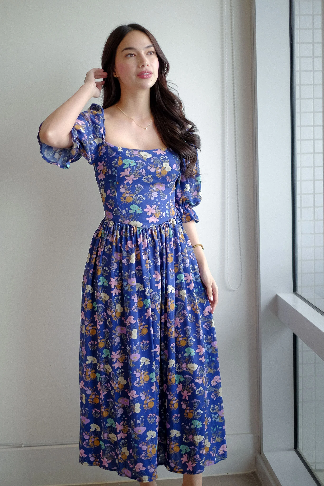 Emeline Midi Dress – royal blue with floral print - Image 3