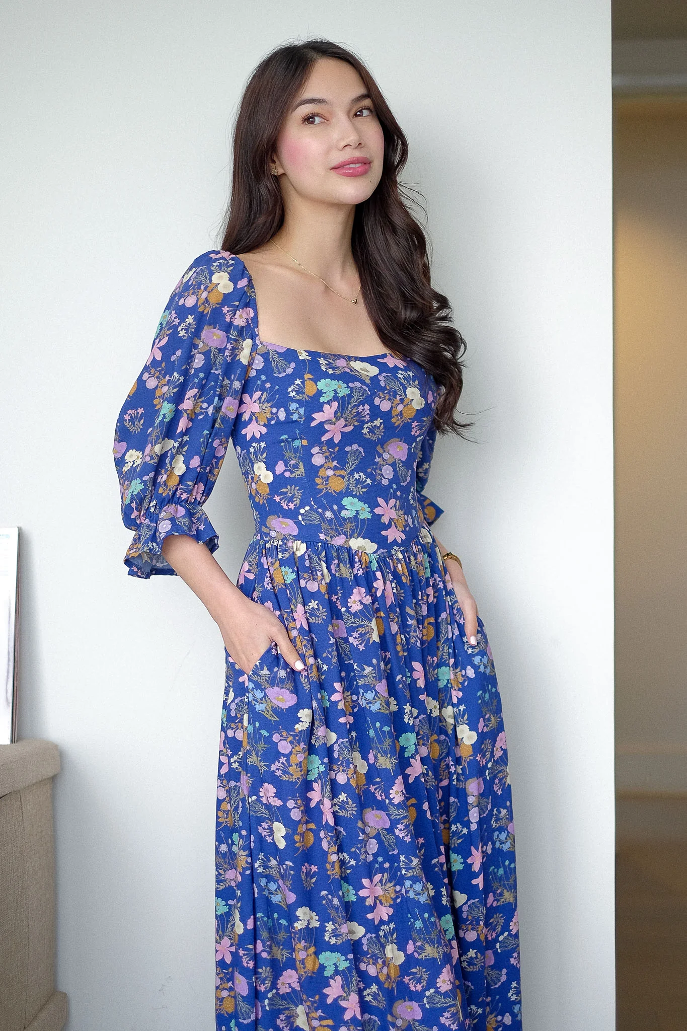 Emeline Midi Dress – royal blue with floral print - Image 5