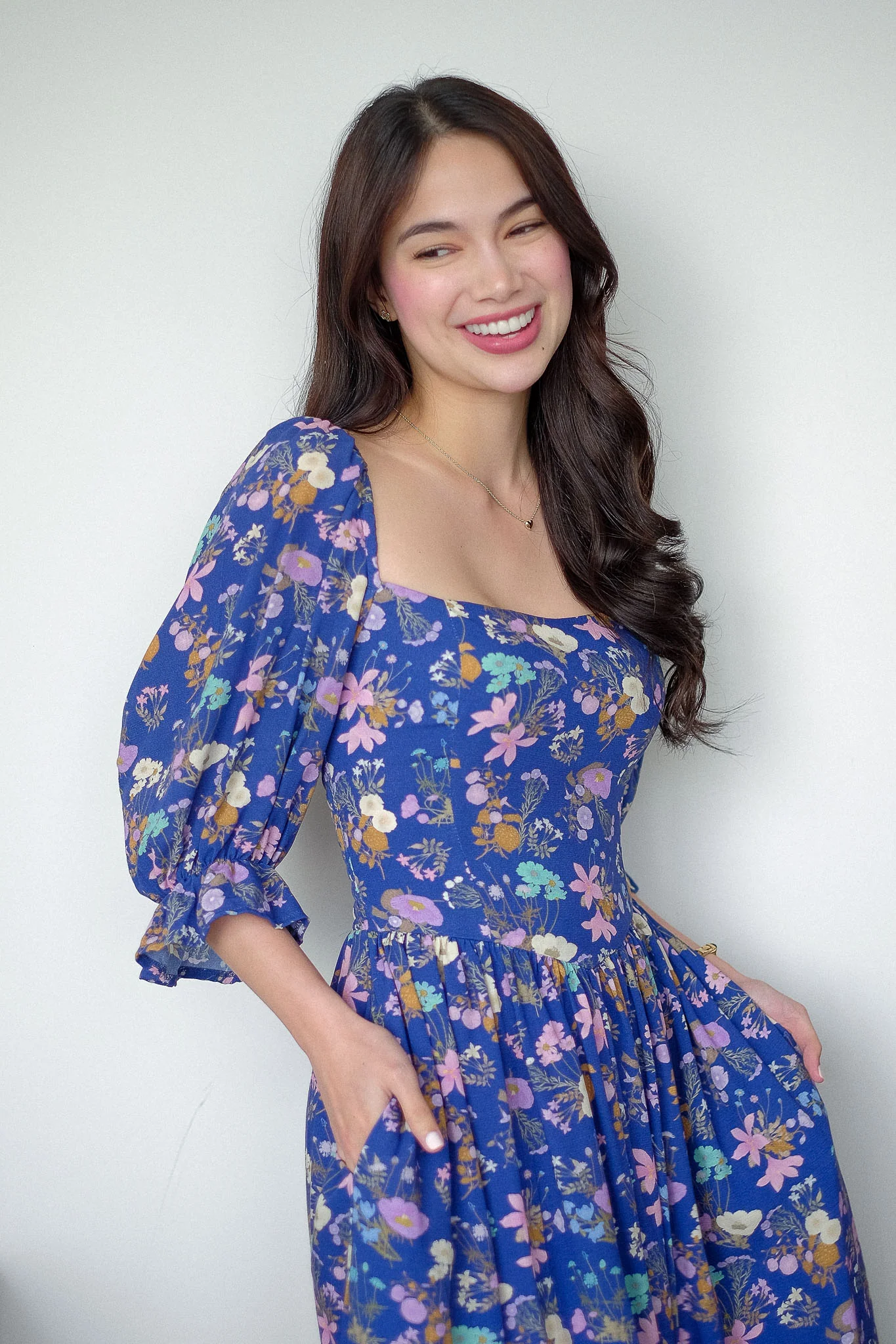 Emeline Midi Dress – royal blue with floral print - Image 6