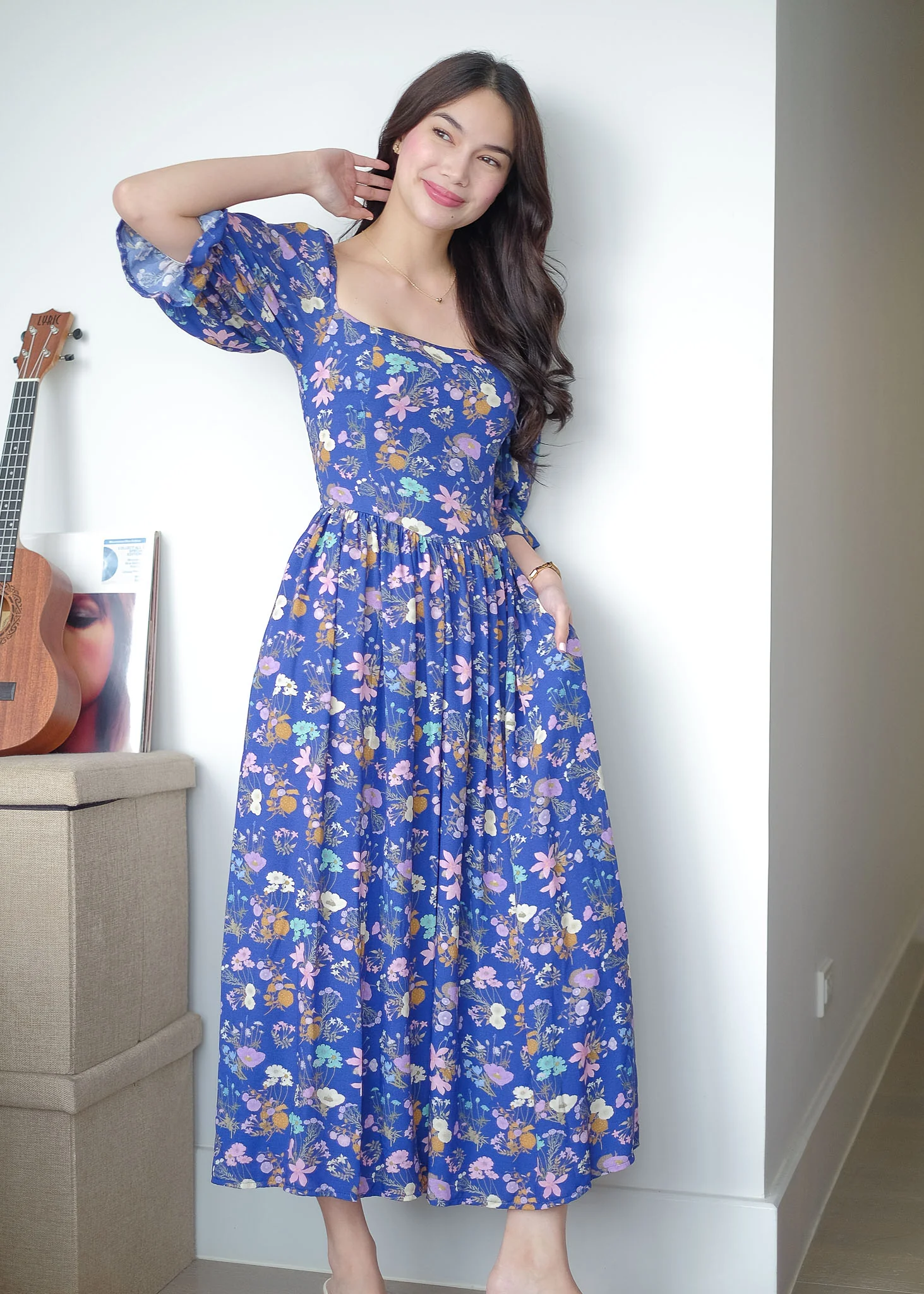 Emeline Midi Dress – royal blue with floral print - Image 7