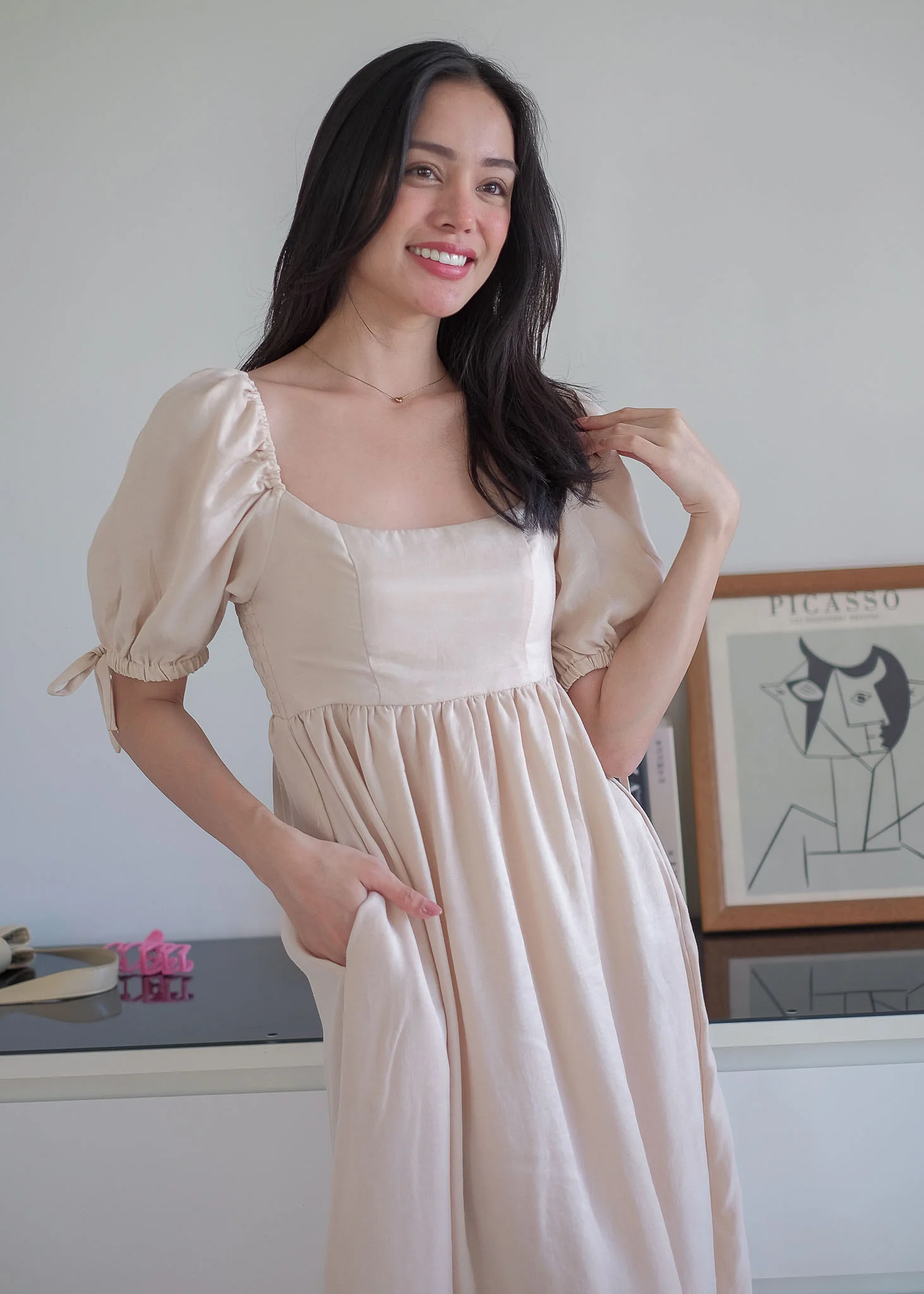 Hadley midi dress - champagne beige - Image 3