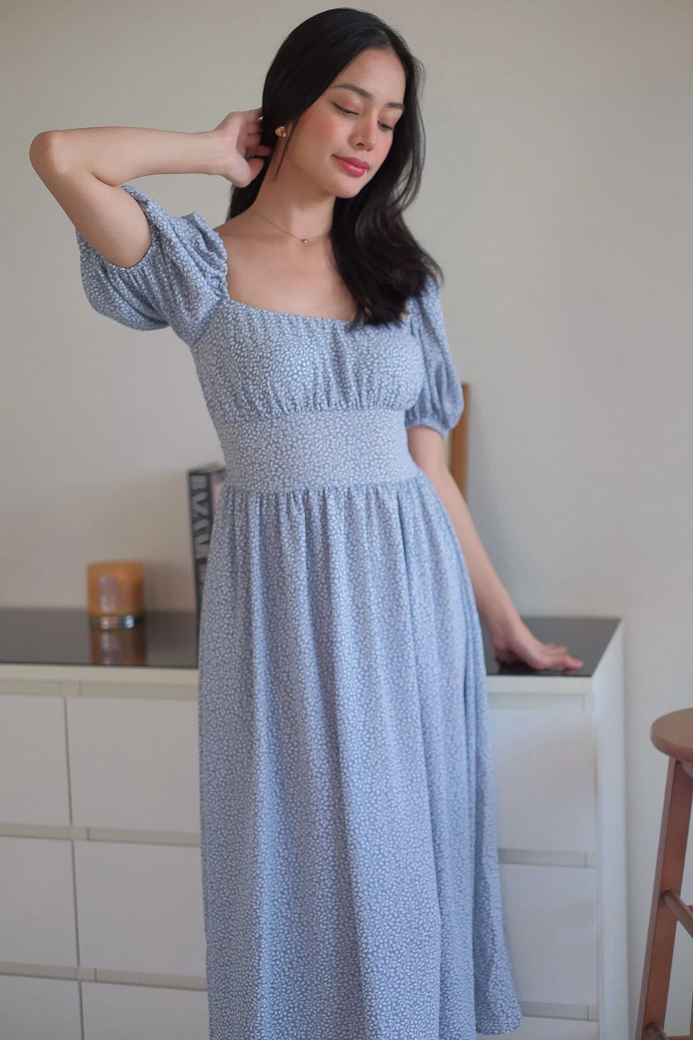 Monica Midi Dress – blue vine floral - Image 6