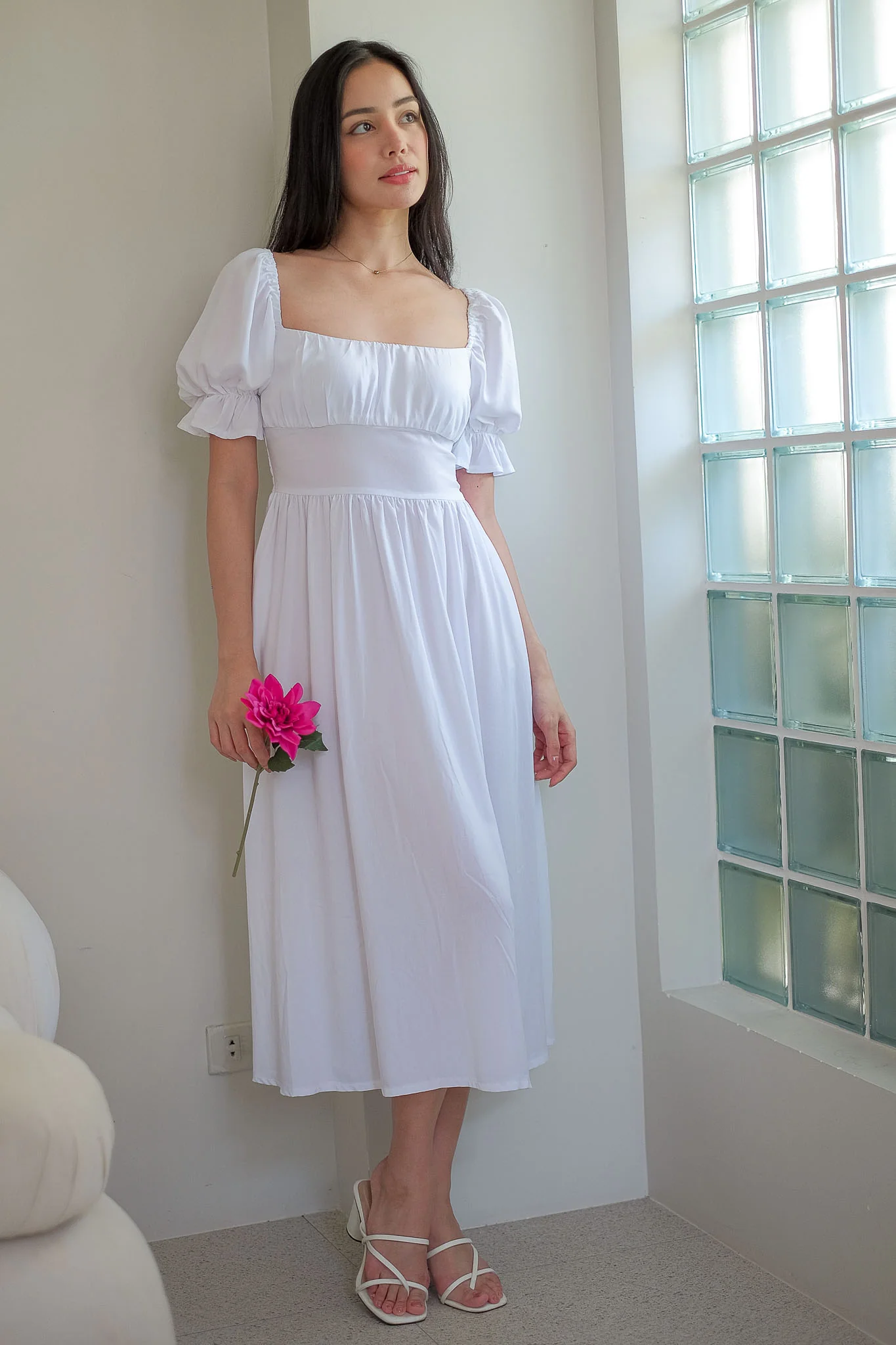 Monica Midi Dress – plain white - Image 2