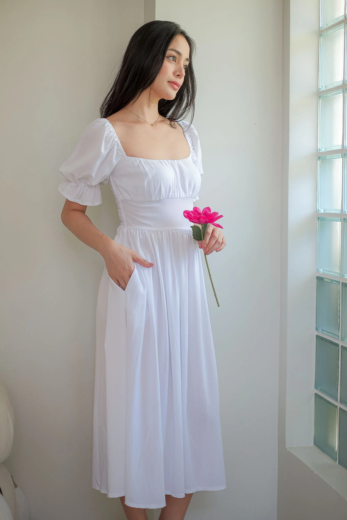 Monica Midi Dress – plain white - Image 5