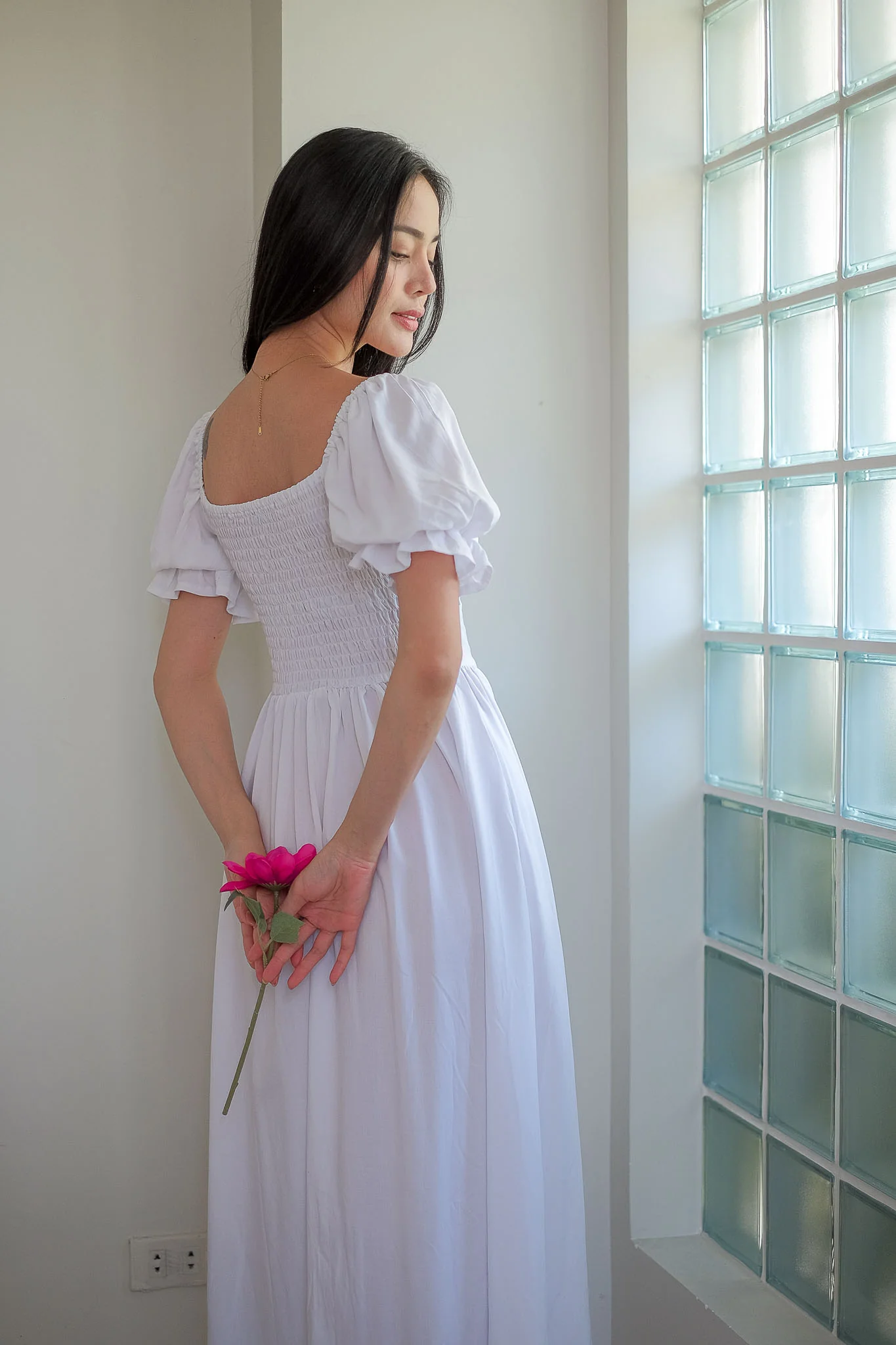 Monica Midi Dress – plain white - Image 6
