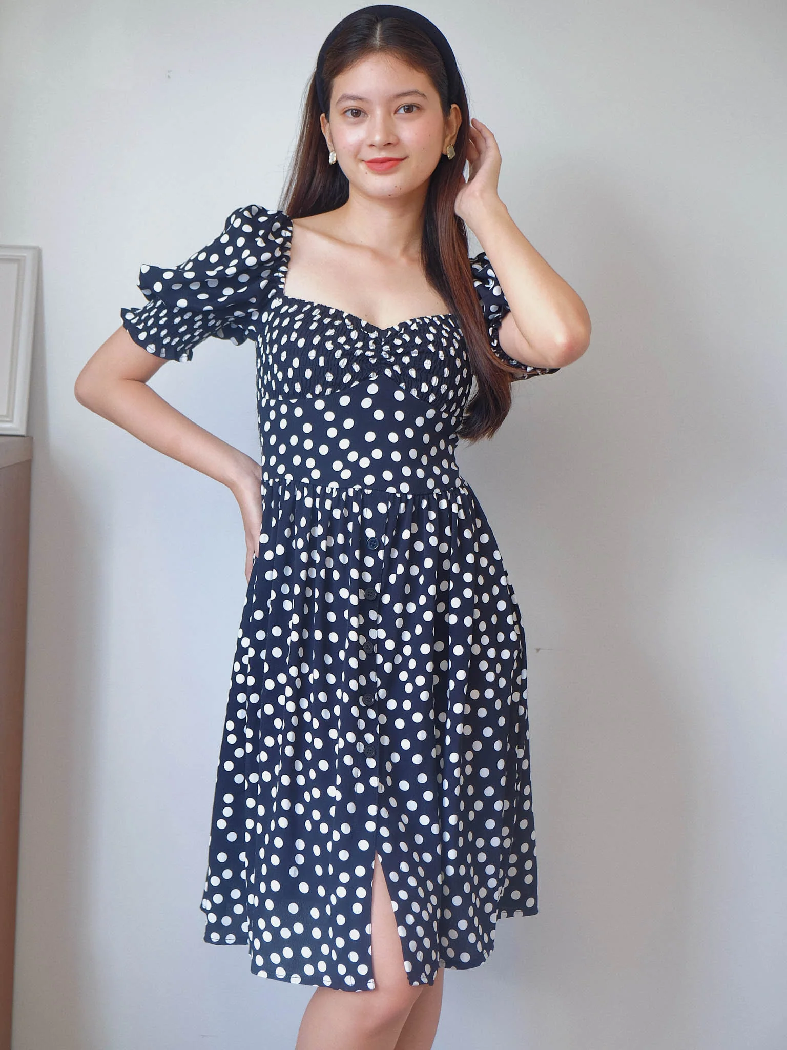 Olivia Knee Length Dress - polka black - Image 3