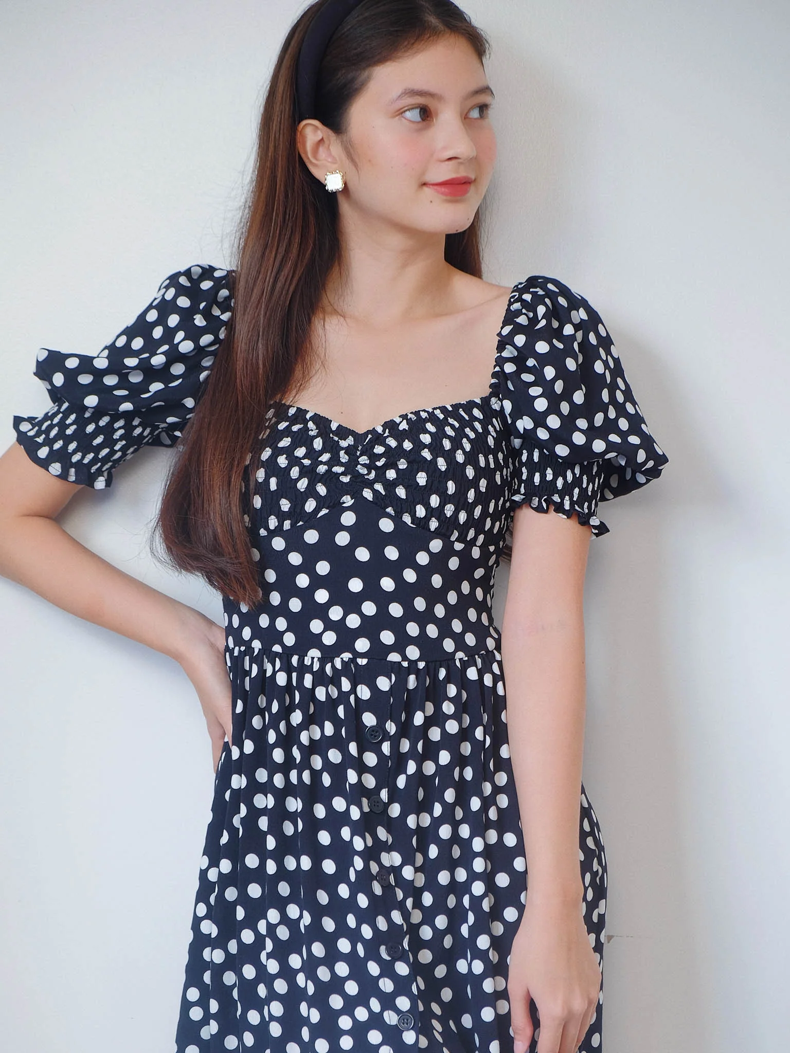 Olivia Knee Length Dress - polka black - Image 4
