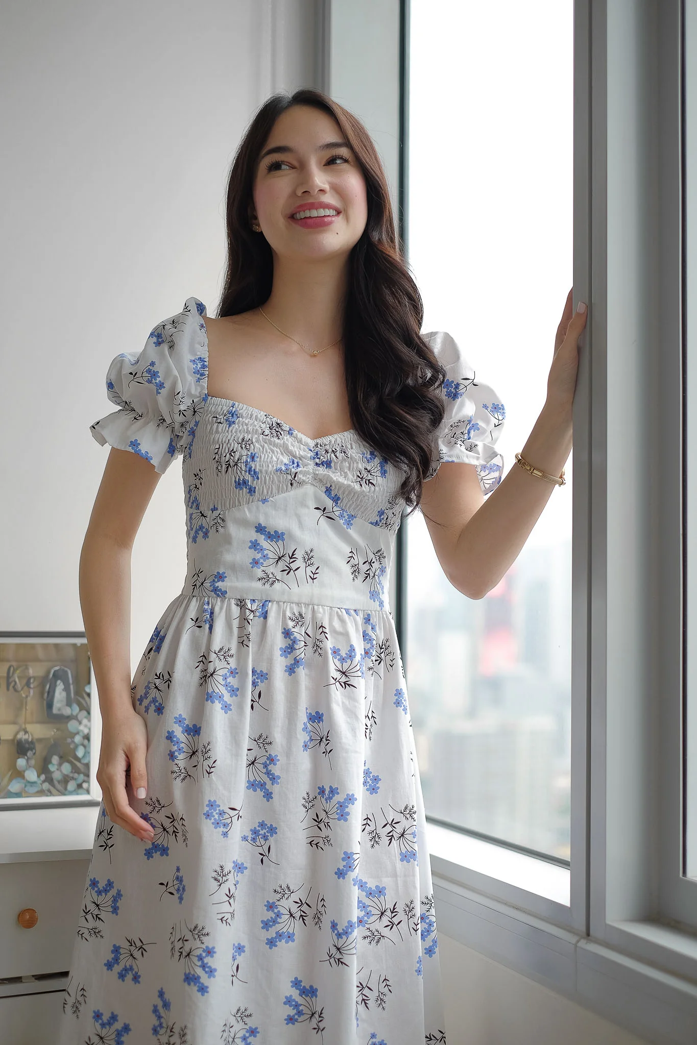 Olivia Midi Dress - white w/ floral print - Image 2