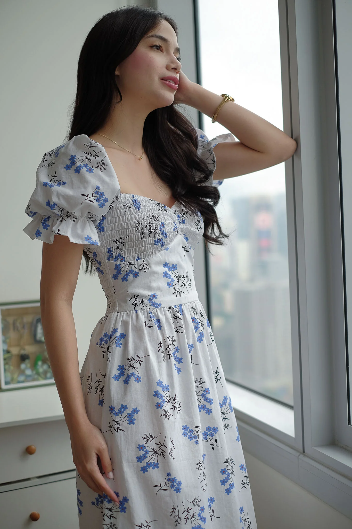 Olivia Midi Dress - white w/ floral print - Image 4