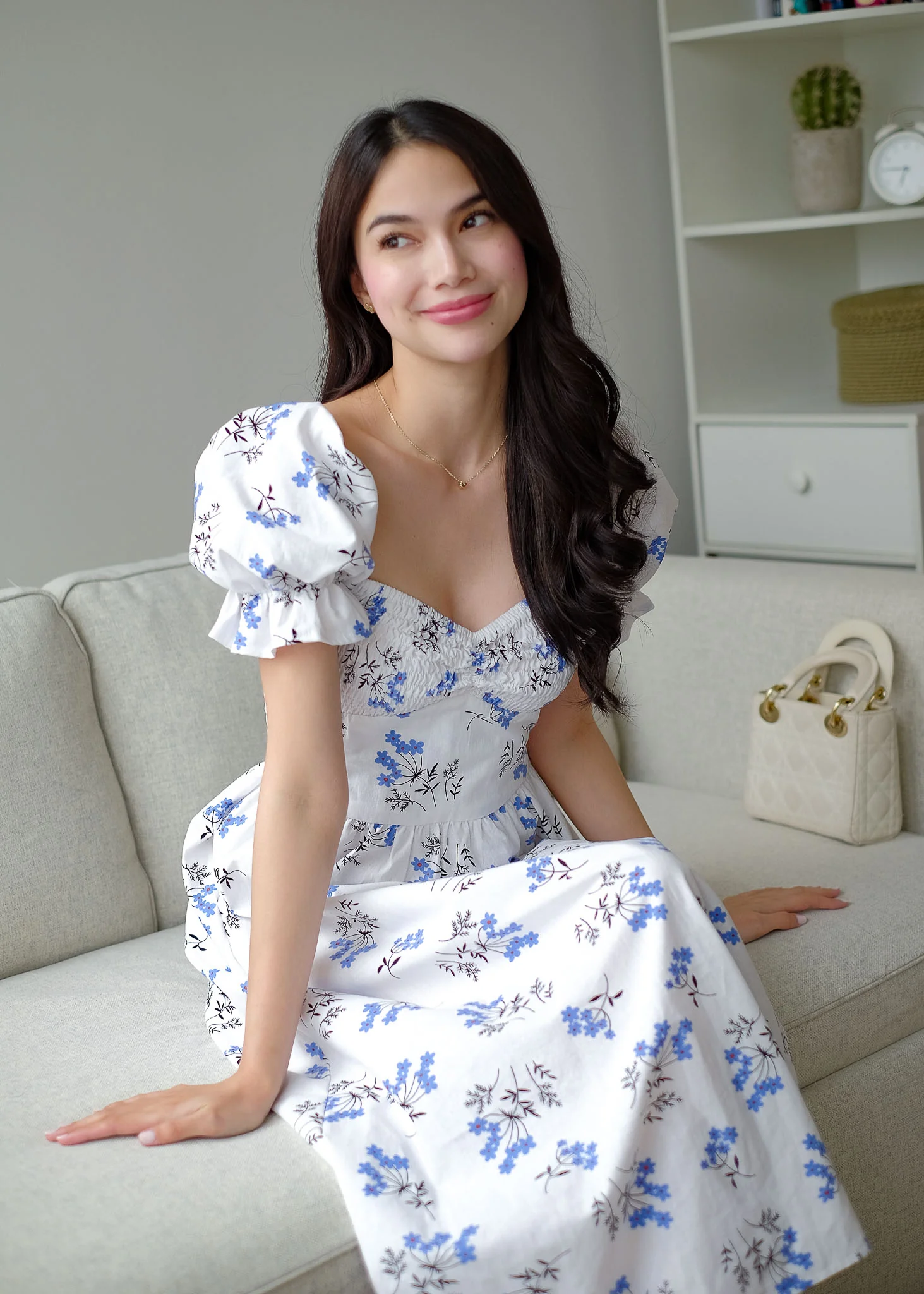 Olivia Midi Dress - white w/ floral print - Image 5