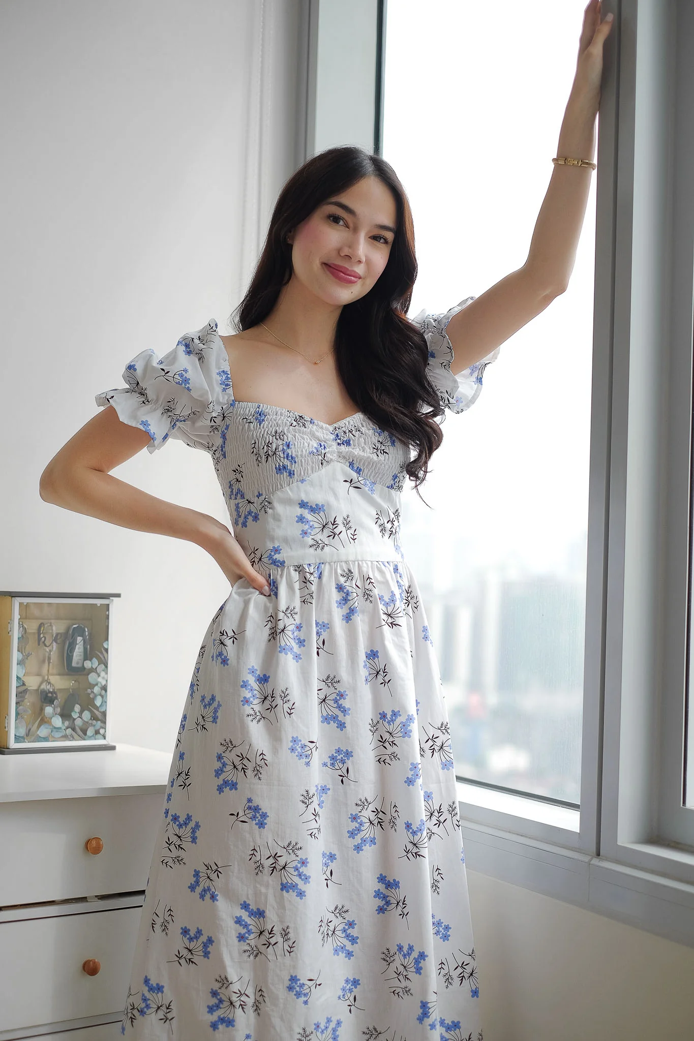 Olivia Midi Dress - white w/ floral print - Image 6