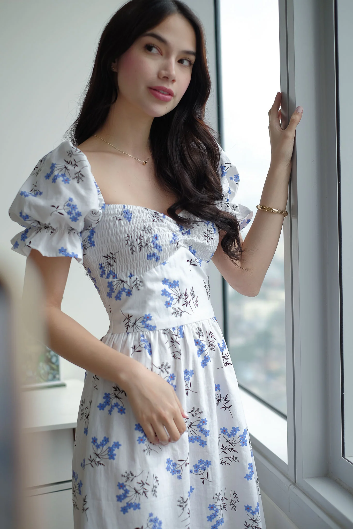 Olivia Midi Dress - white w/ floral print - Image 7