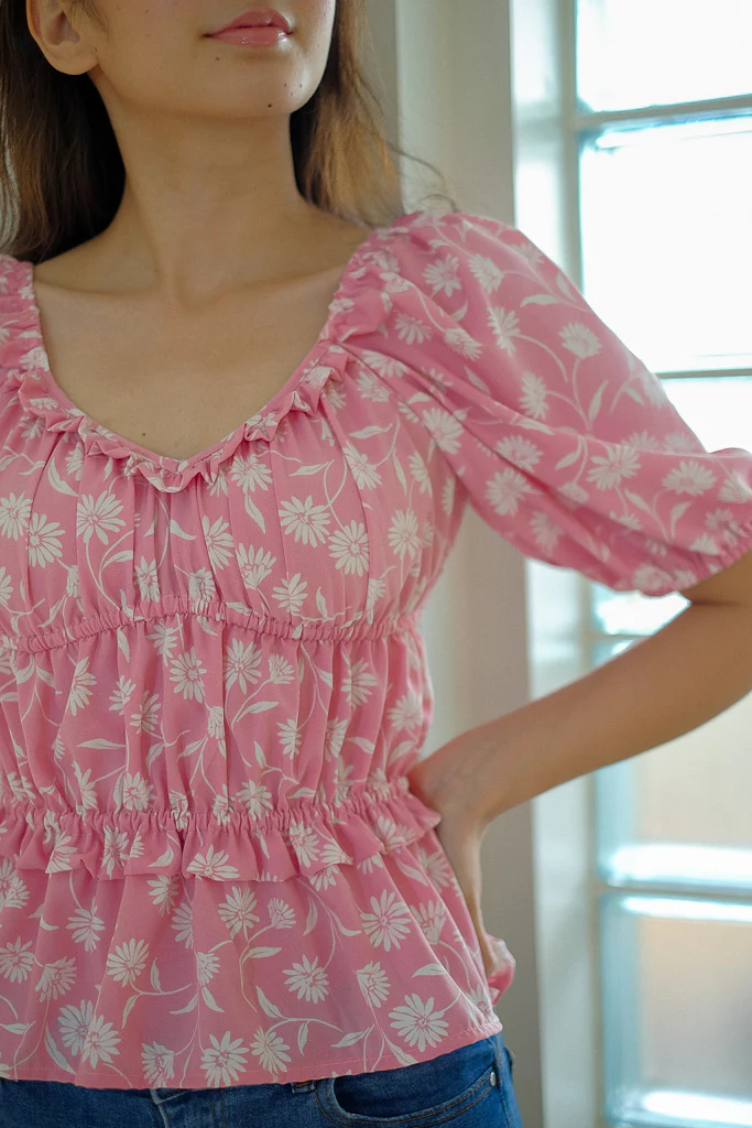 Tancy top - pink white floral - Image 3