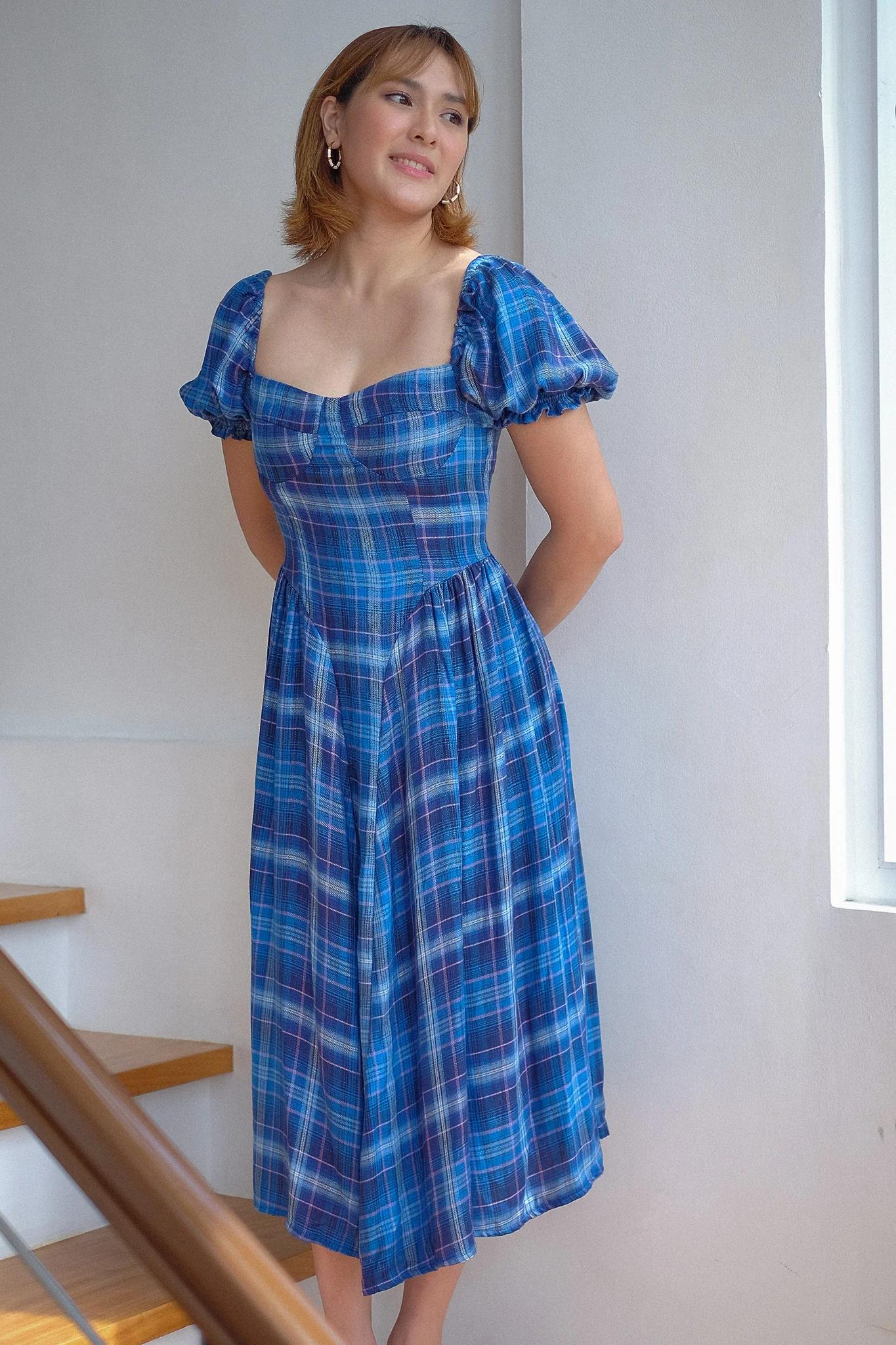 The Ava midi dress - blue plaid - Image 5