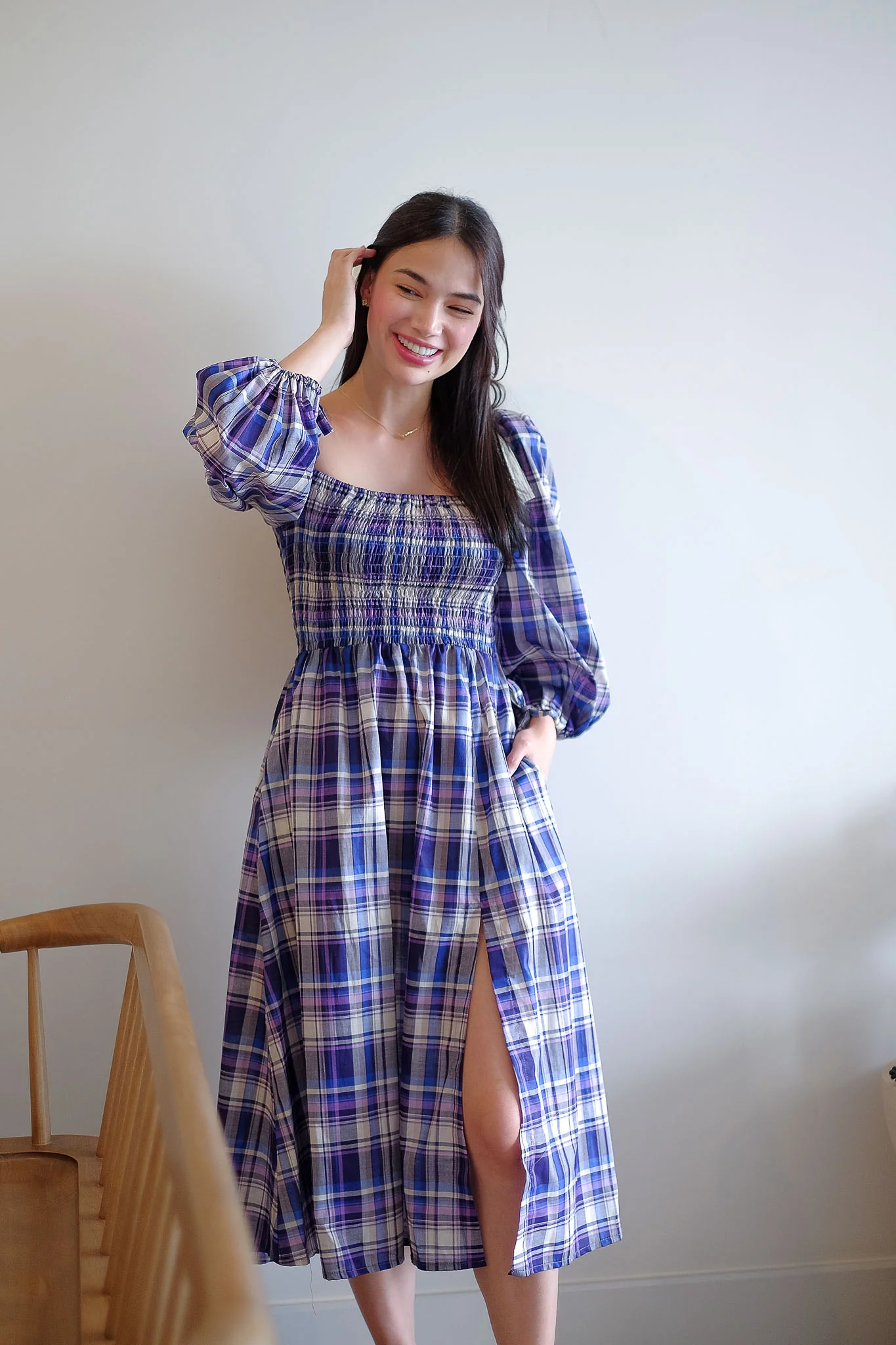 The Coleen Midi Dress - purple plaid print - Image 2