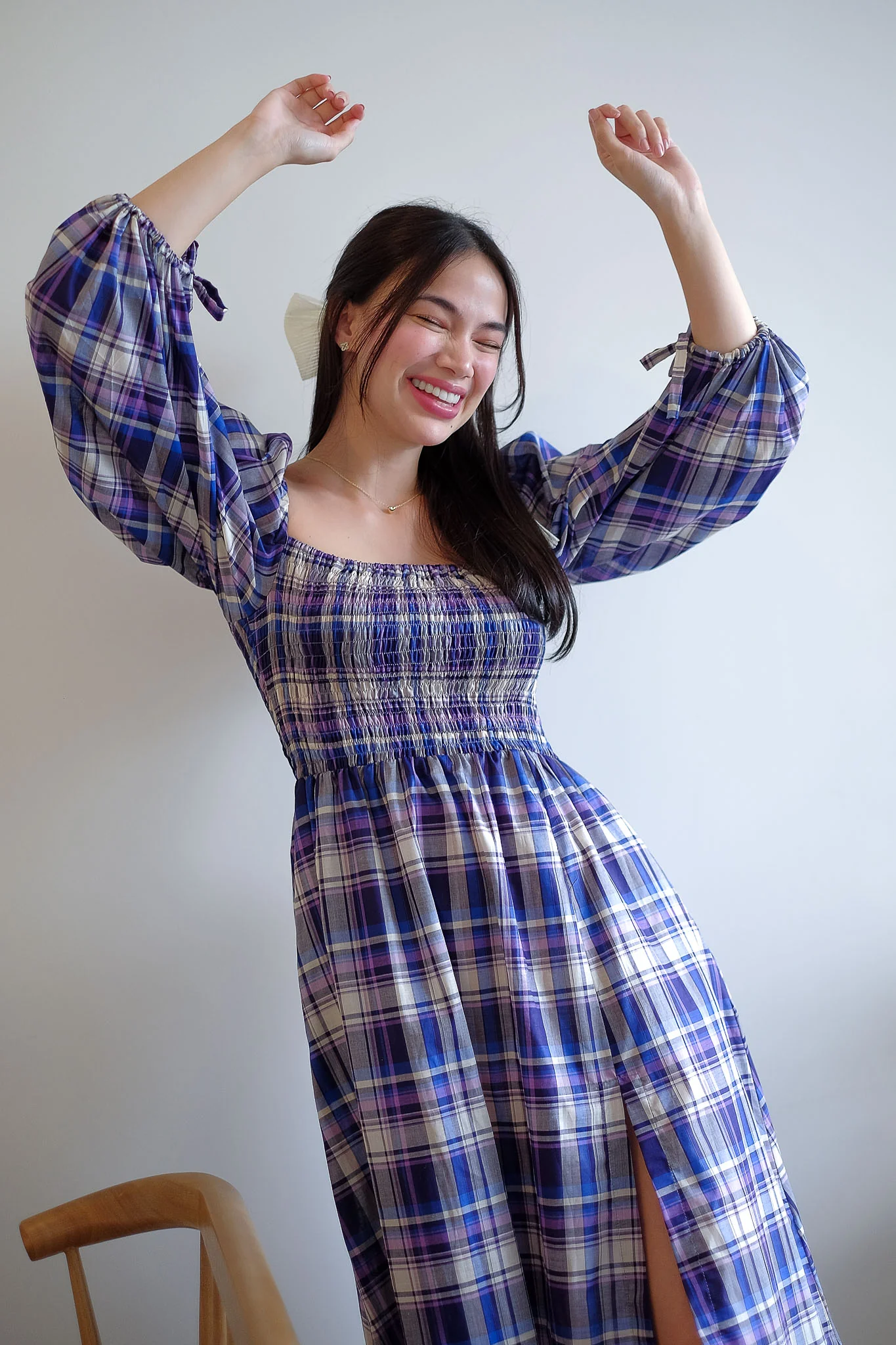 The Coleen Midi Dress - purple plaid print - Image 4