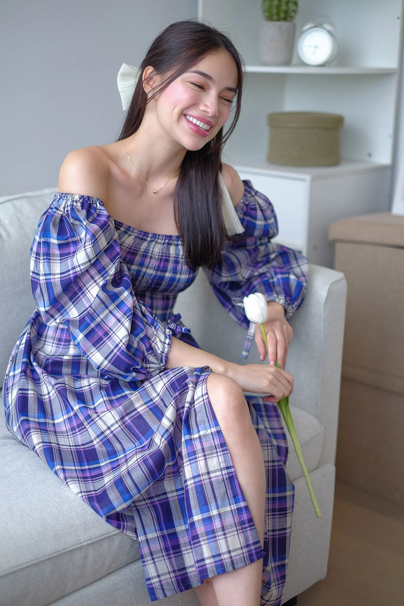 The Coleen Midi Dress - purple plaid print - Image 7