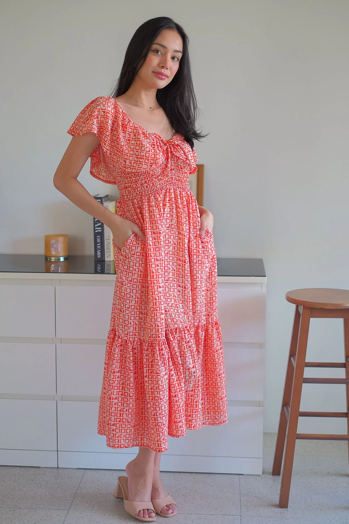 The Eloise midi dress - red tile inspired - Image 2