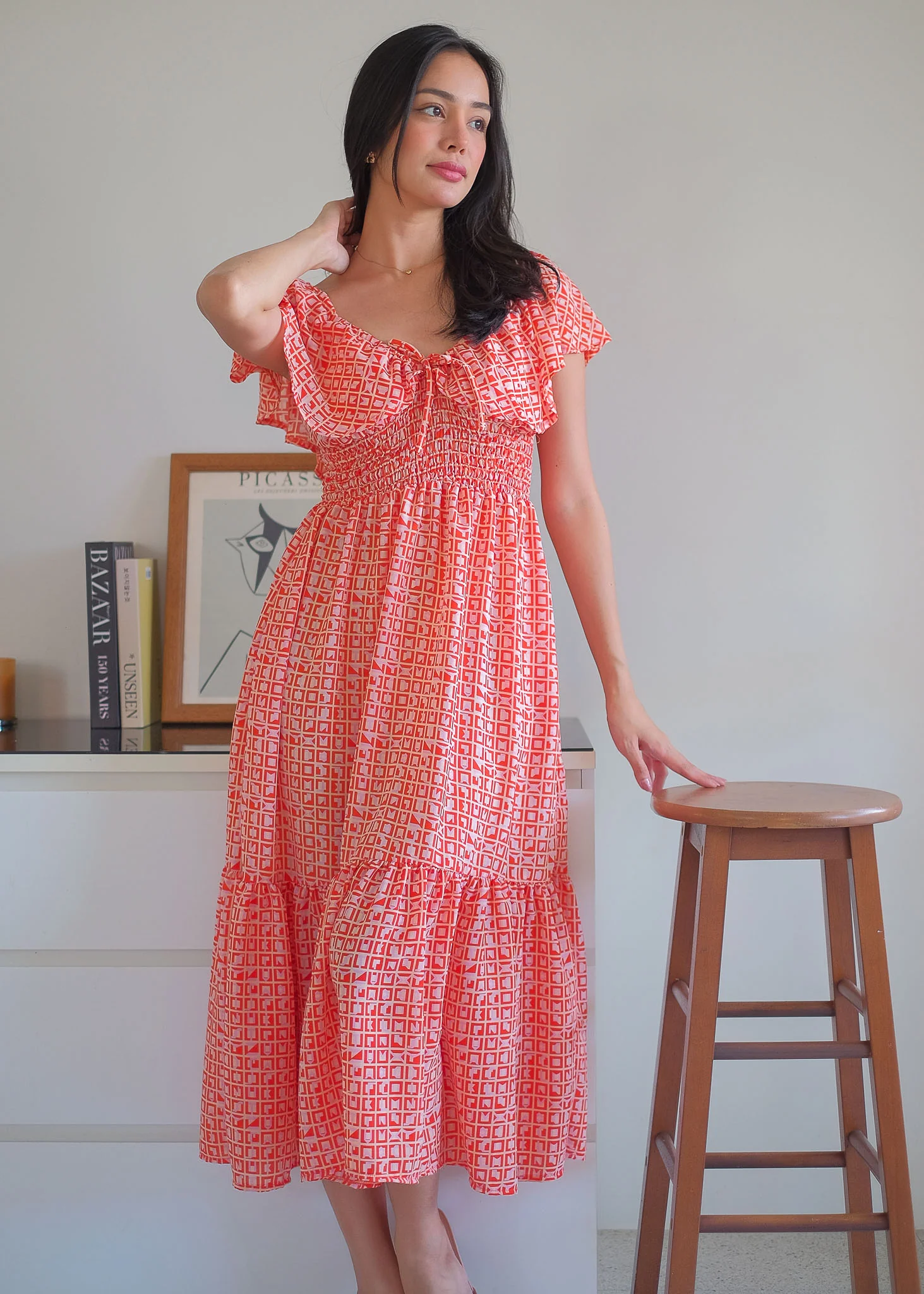The Eloise midi dress - red tile inspired - Image 3