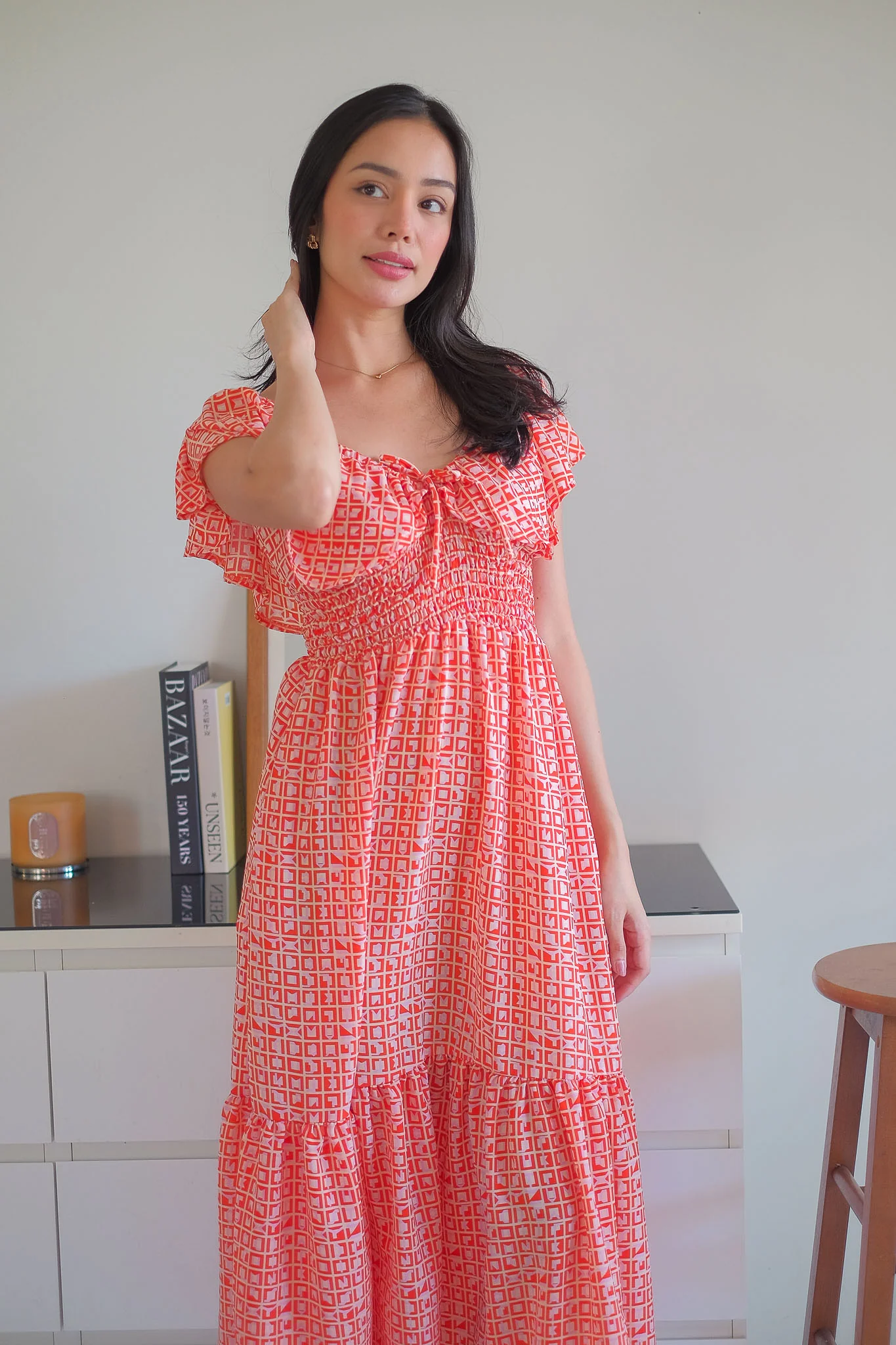 The Eloise midi dress - red tile inspired - Image 4