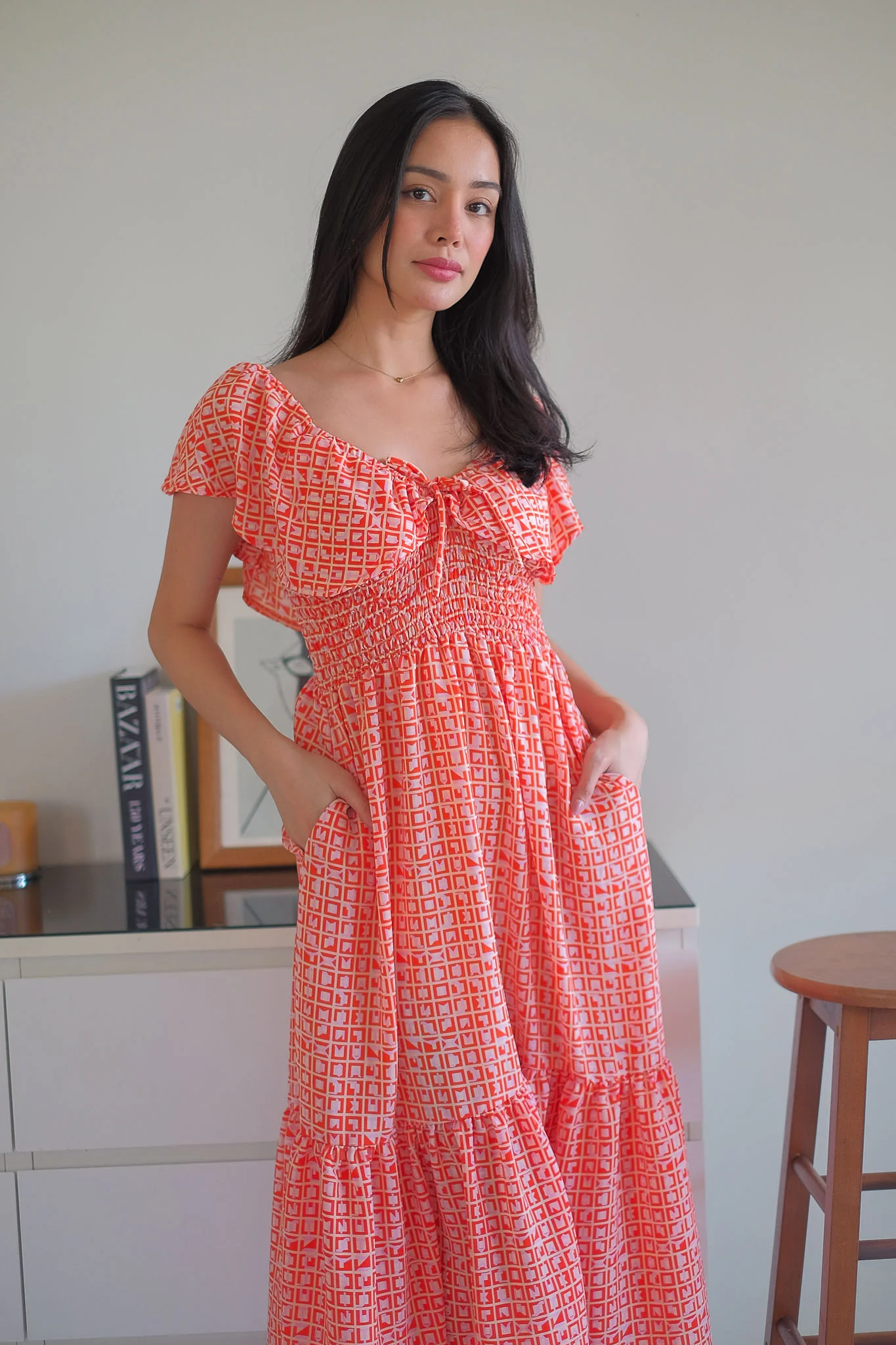 The Eloise midi dress - red tile inspired - Image 5