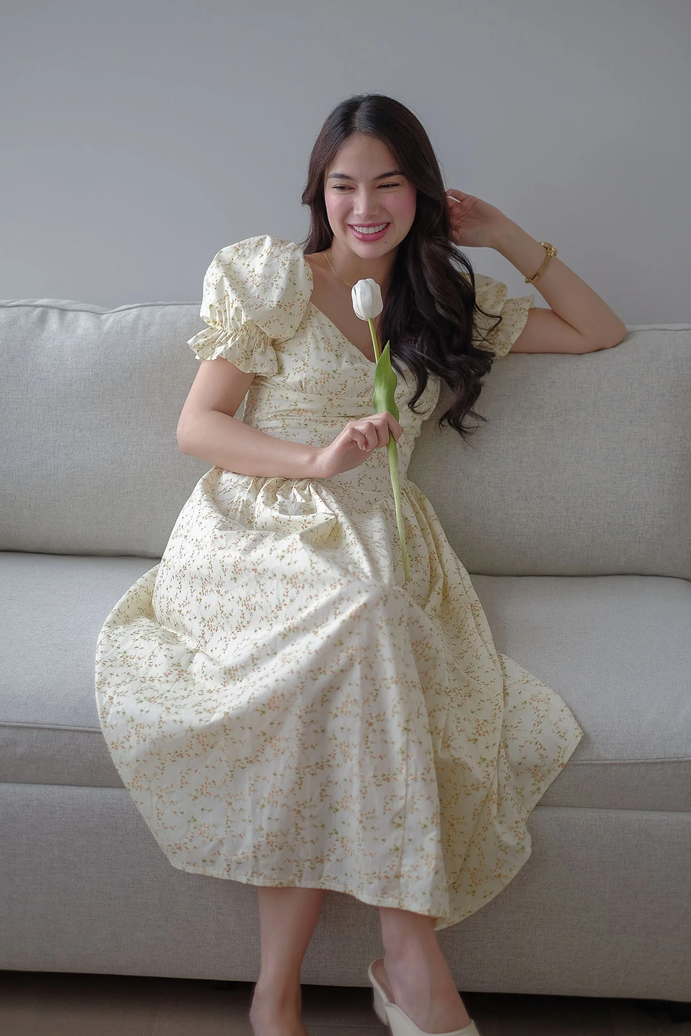Emma Midi Dress – dainty cream floral - Image 4