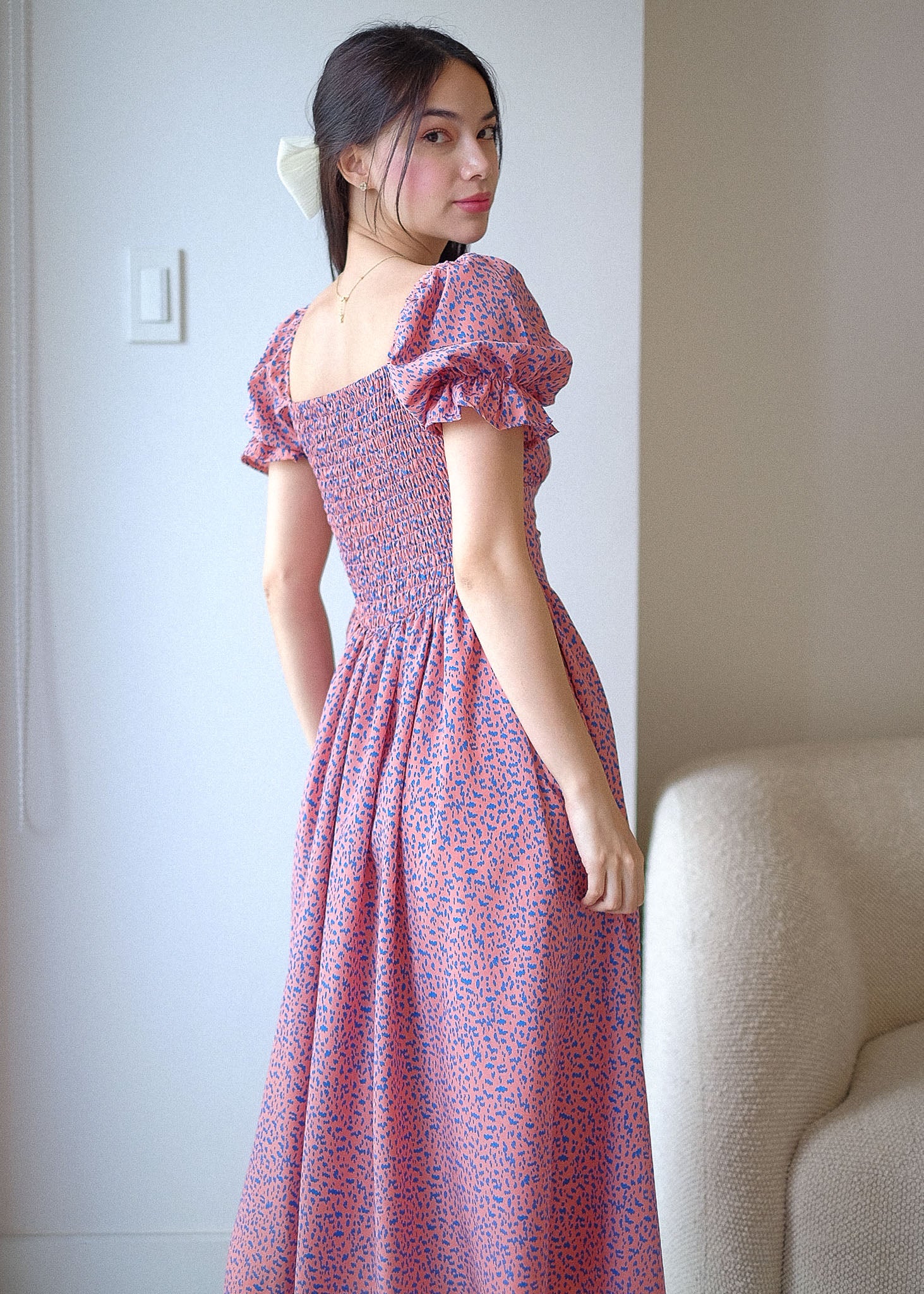 The Emma Midi dress - Pink-Blue Abstract Floral - Image 3