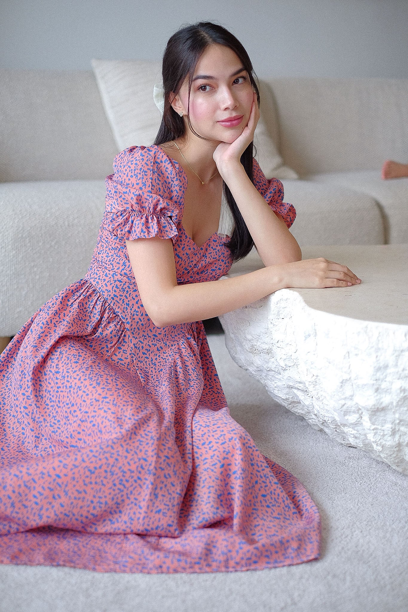 The Emma Midi dress - Pink-Blue Abstract Floral - Image 4