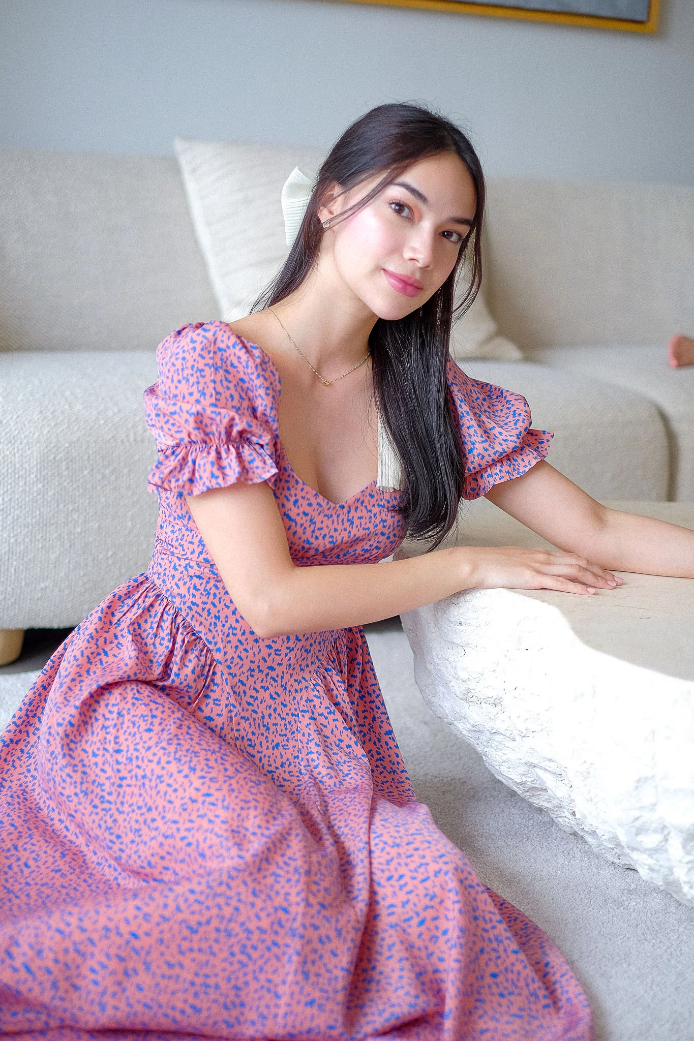 The Emma Midi dress - Pink-Blue Abstract Floral - Image 5