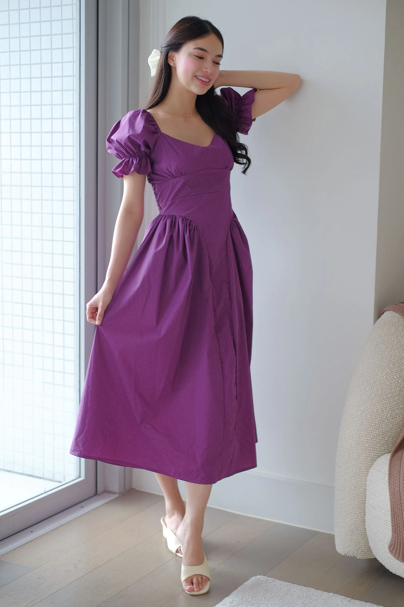 The Emma Midi dress - purple gingham - Image 2