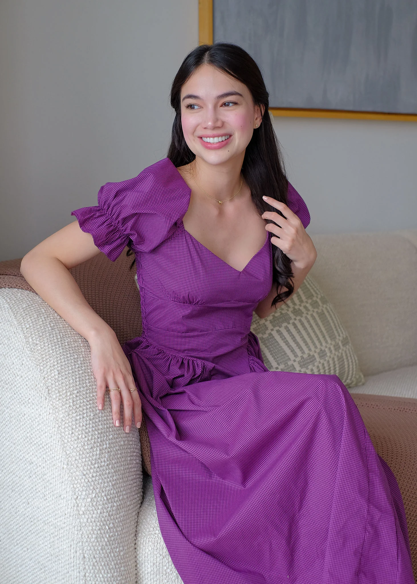 The Emma Midi dress - purple gingham - Image 3