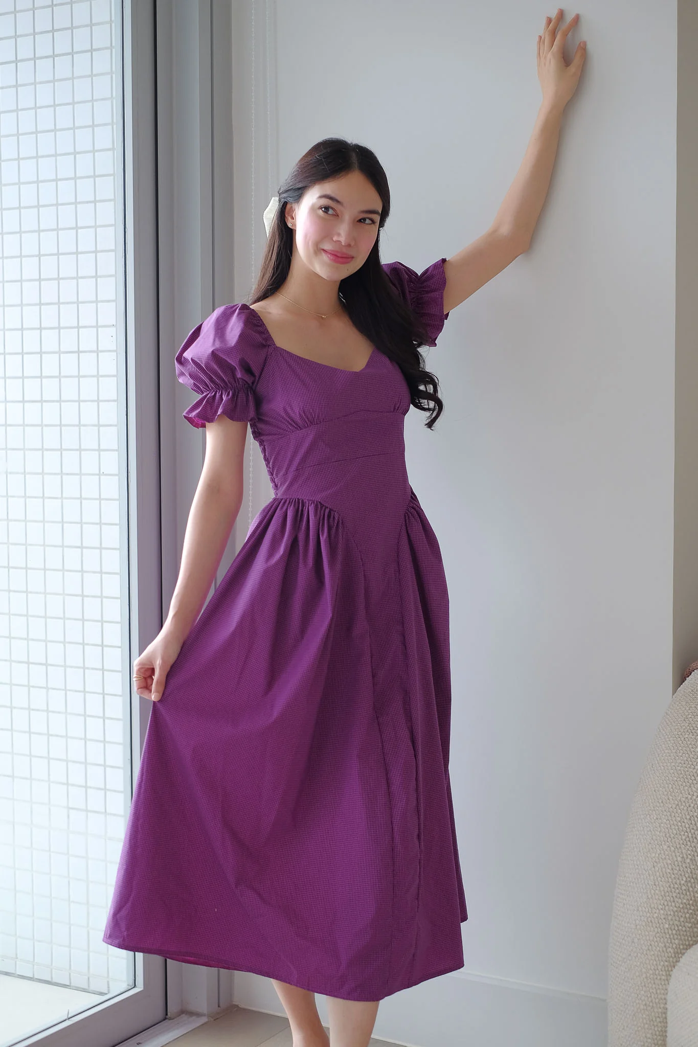 The Emma Midi dress - purple gingham - Image 5