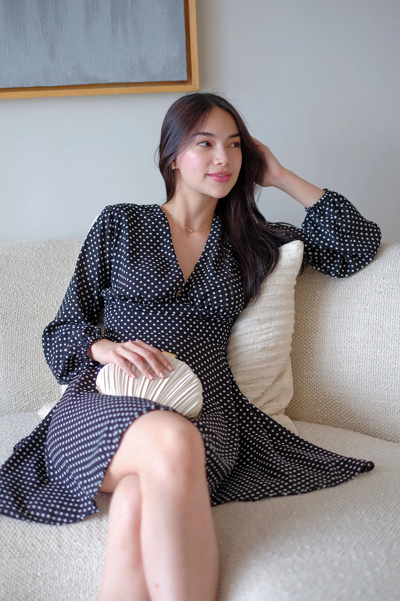 The Lyra Mini Dress - black white dotted - Image 3