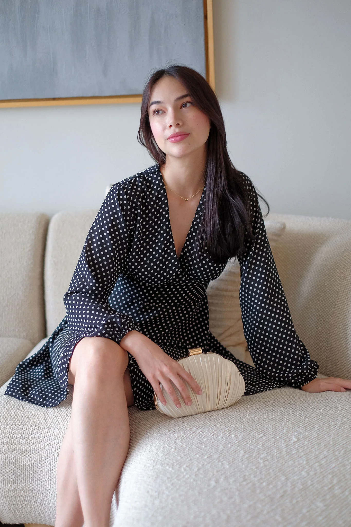 The Lyra Mini Dress - black white dotted - Image 4