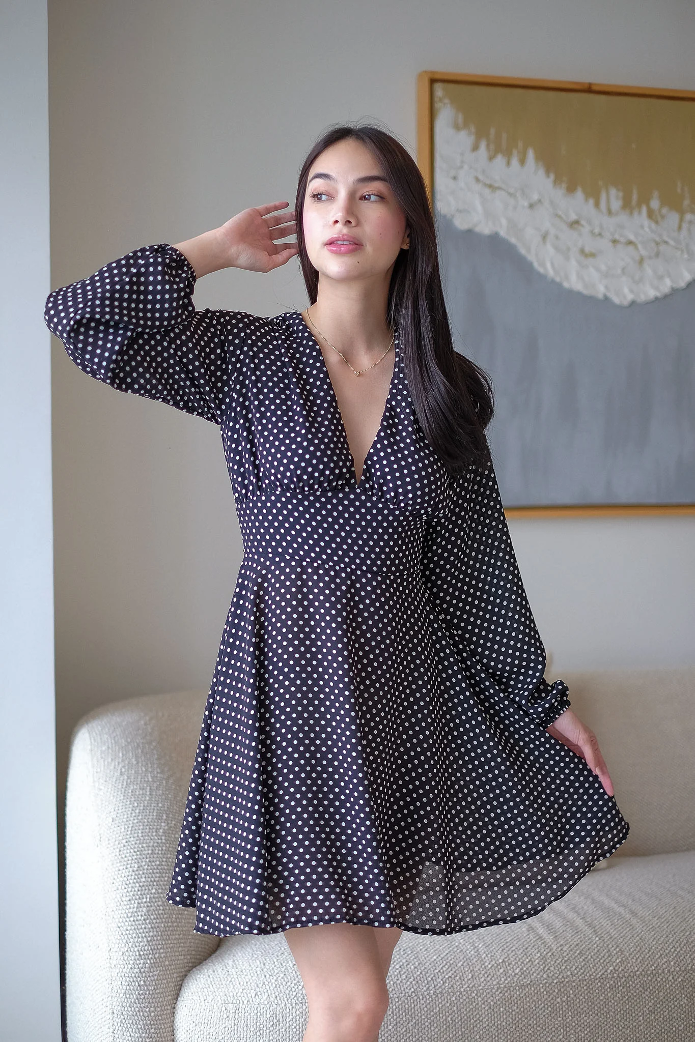The Lyra Mini Dress - black white dotted - Image 7