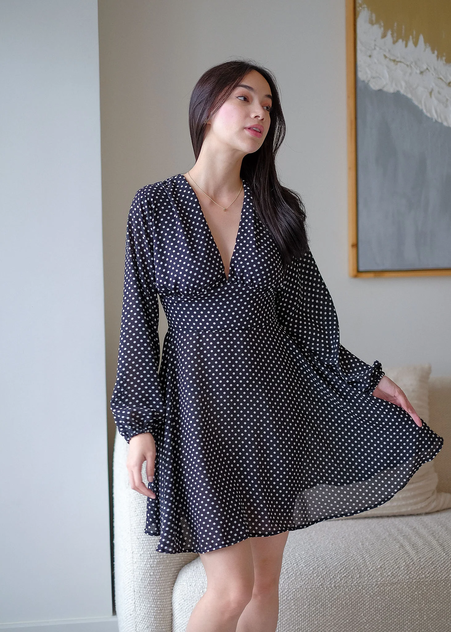 The Lyra Mini Dress - black white dotted - Image 8