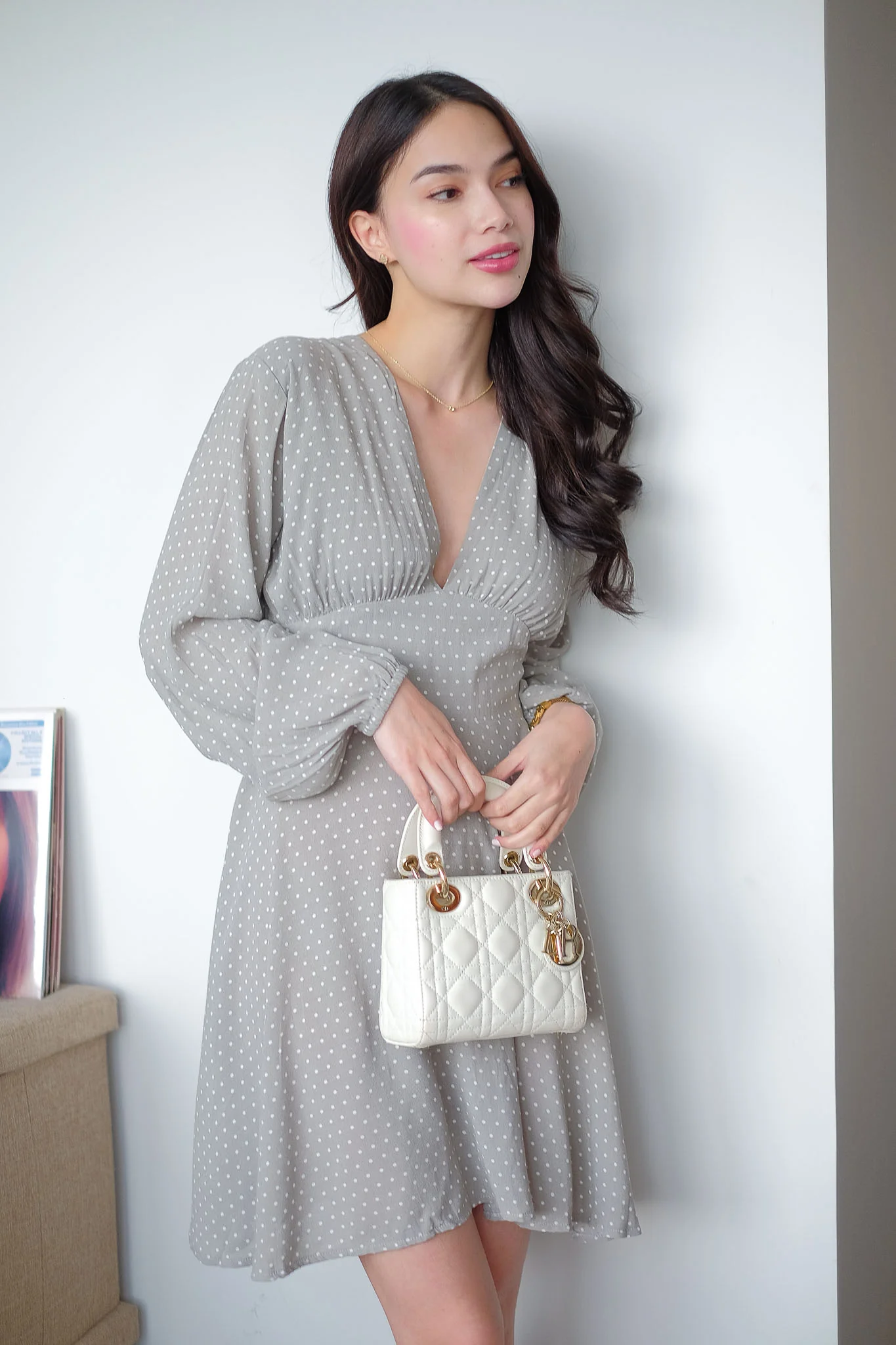 The Lyra Mini Dress - gray white dotted - Image 2