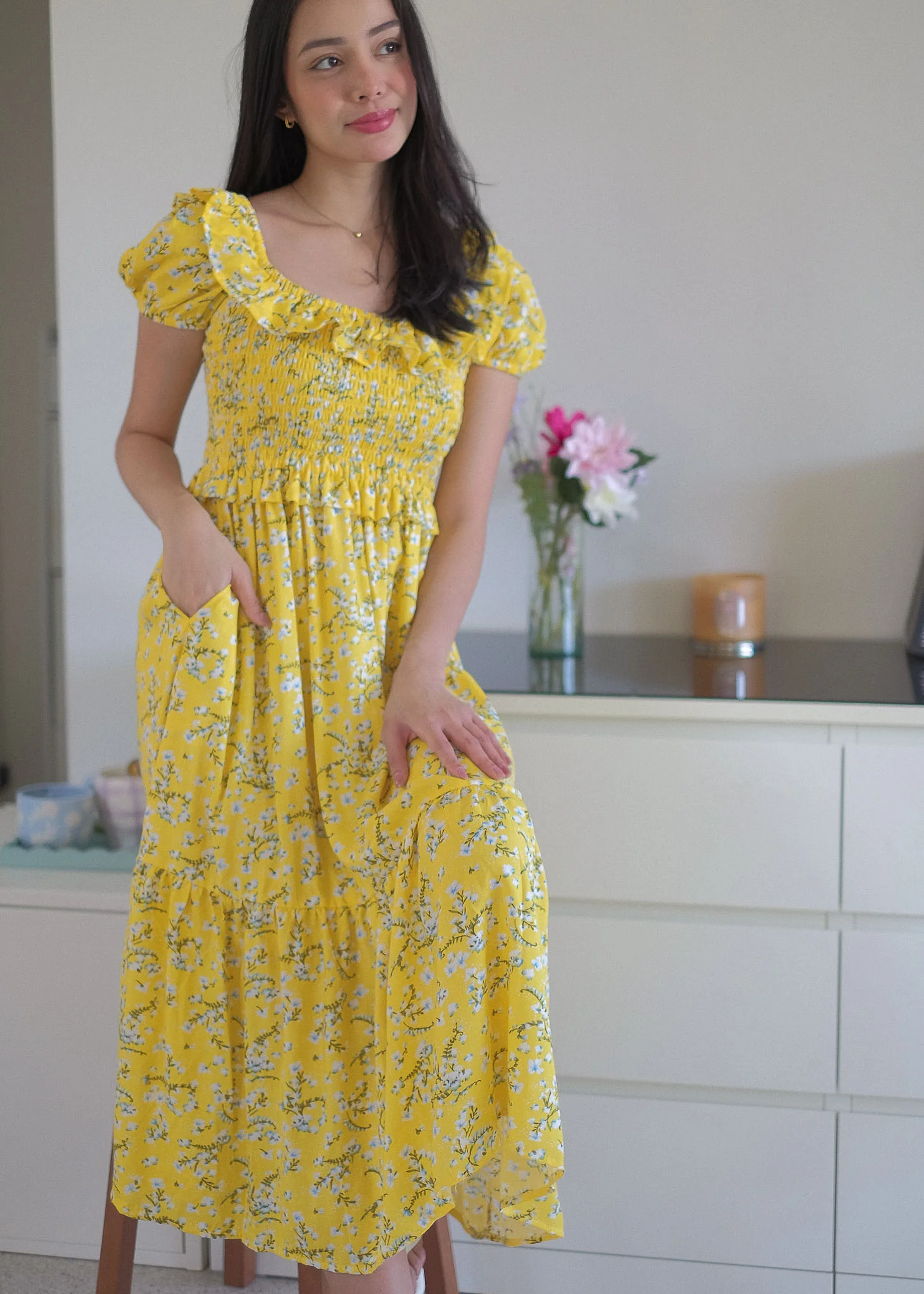The Patricia Midi Dress – yellow floral - Image 2