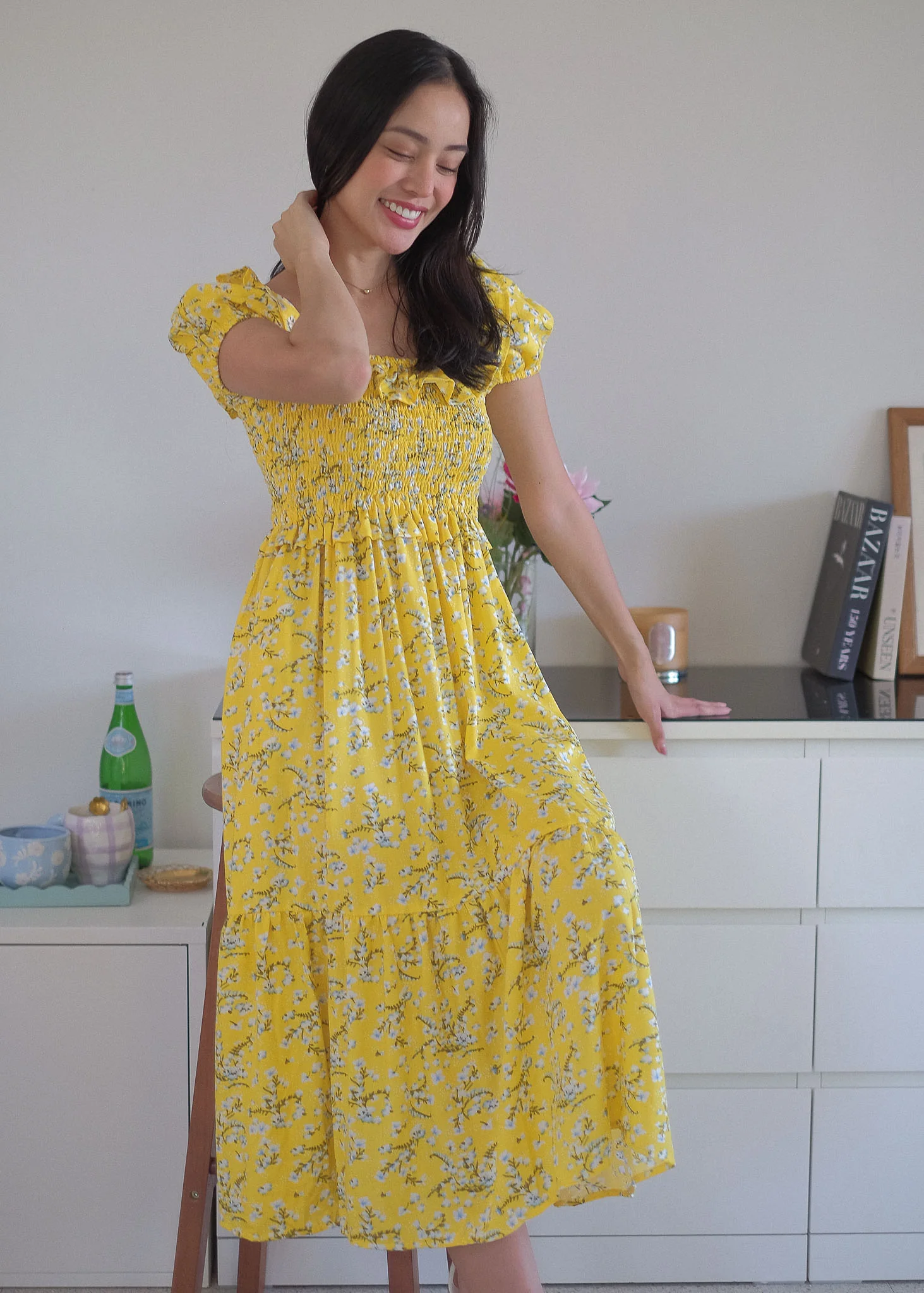 The Patricia Midi Dress – yellow floral - Image 3