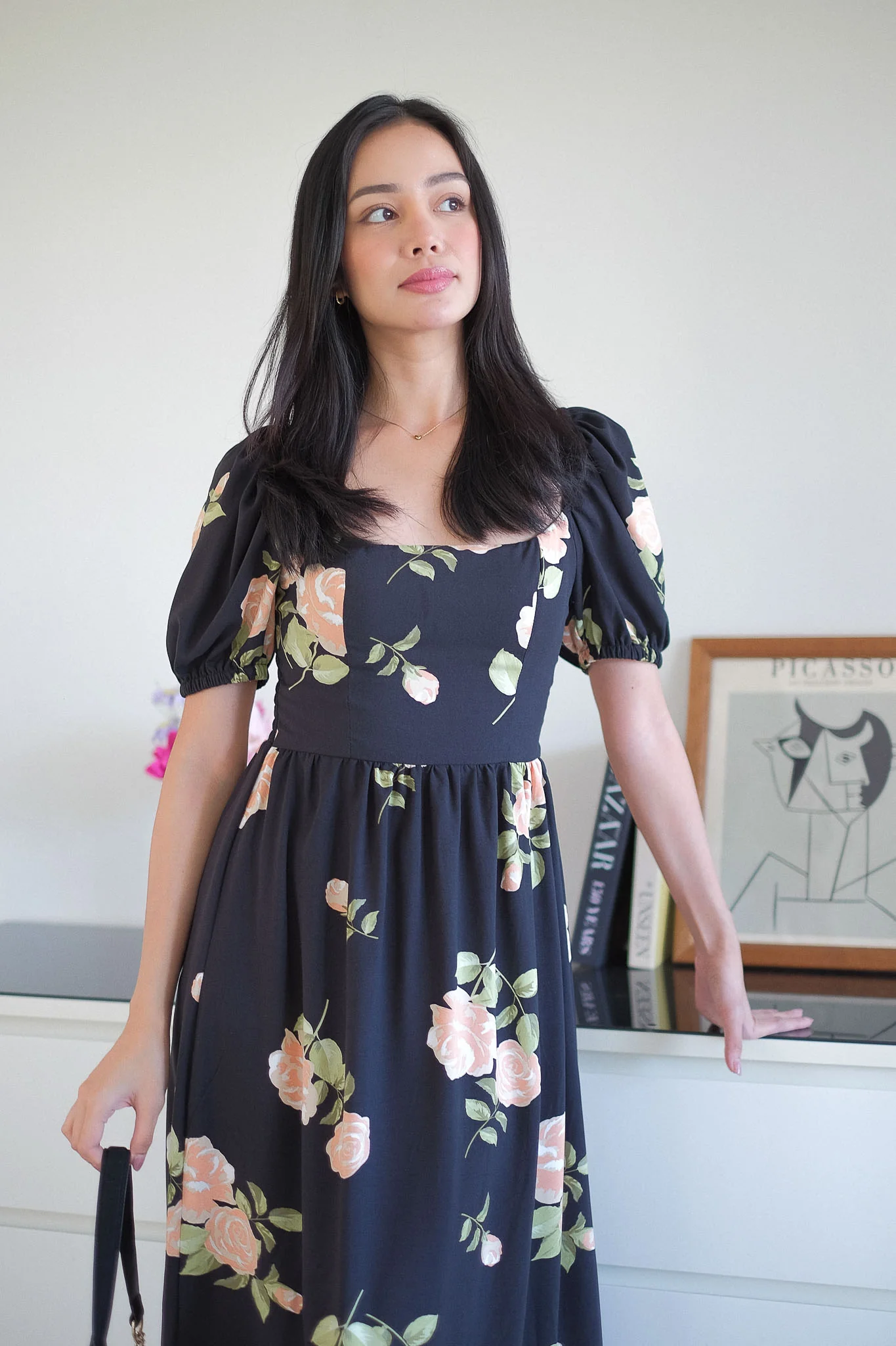 The Roxanne Midi dress - Black floral - Image 3