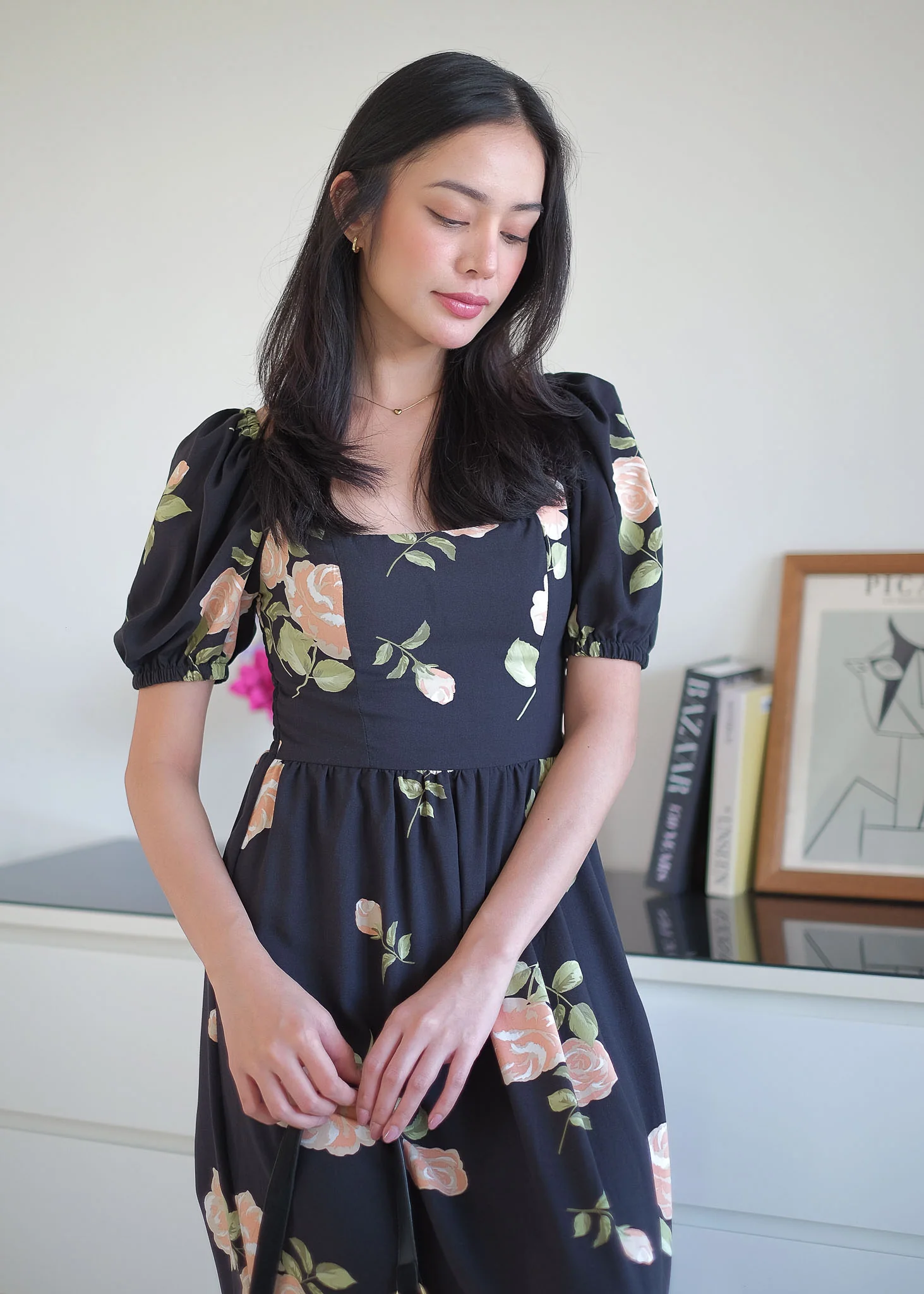 The Roxanne Midi dress - Black floral - Image 4