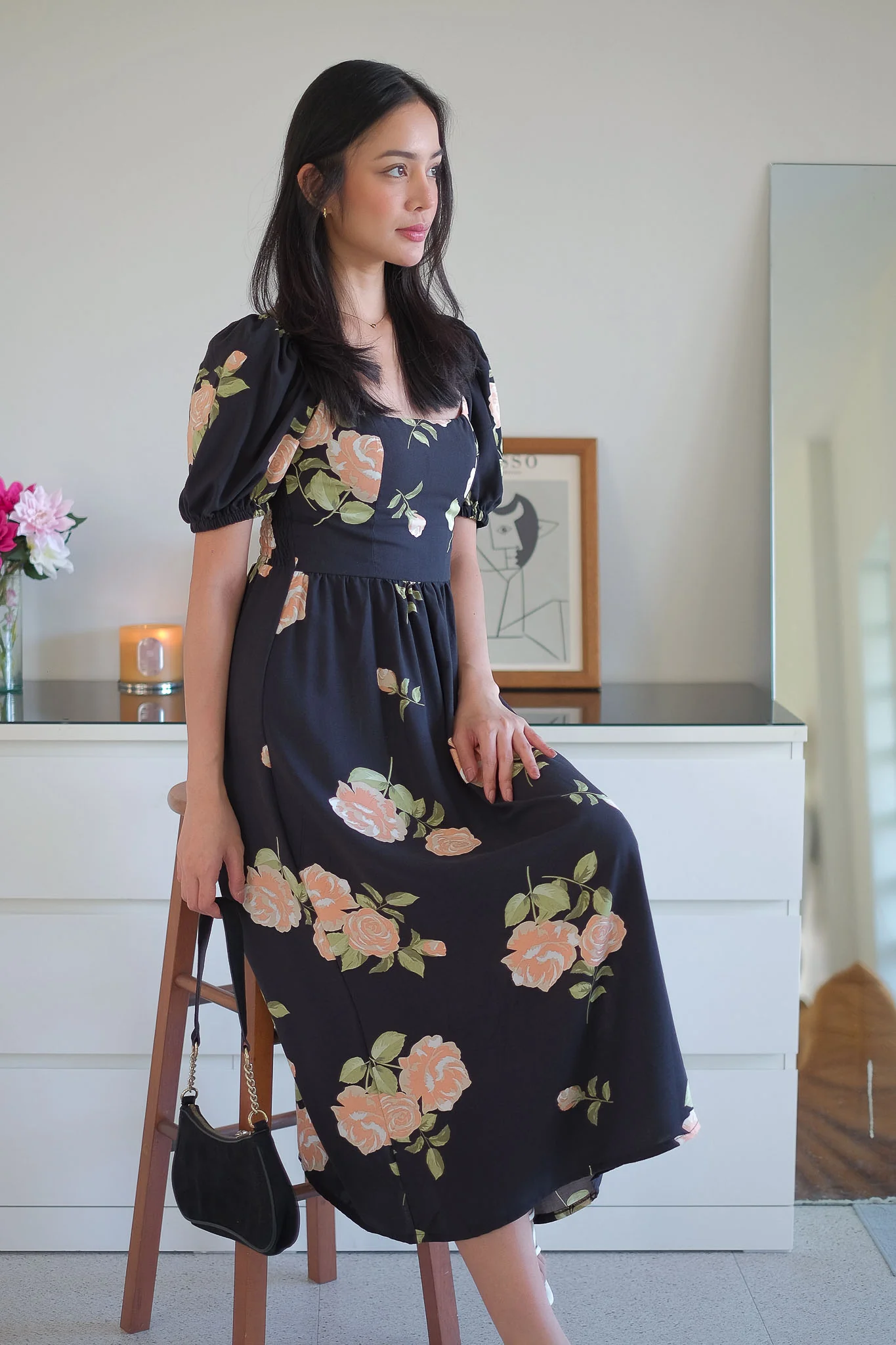 The Roxanne Midi dress - Black floral - Image 5