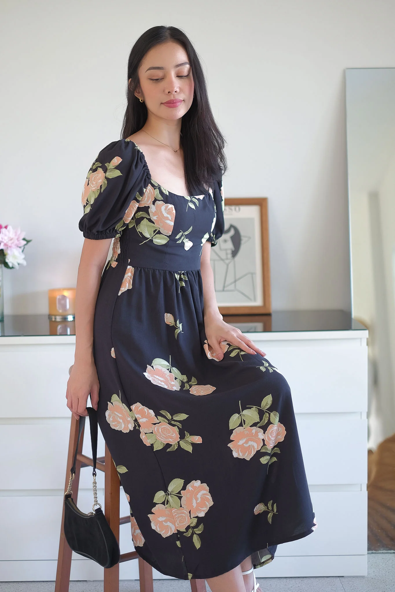 The Roxanne Midi dress - Black floral - Image 6