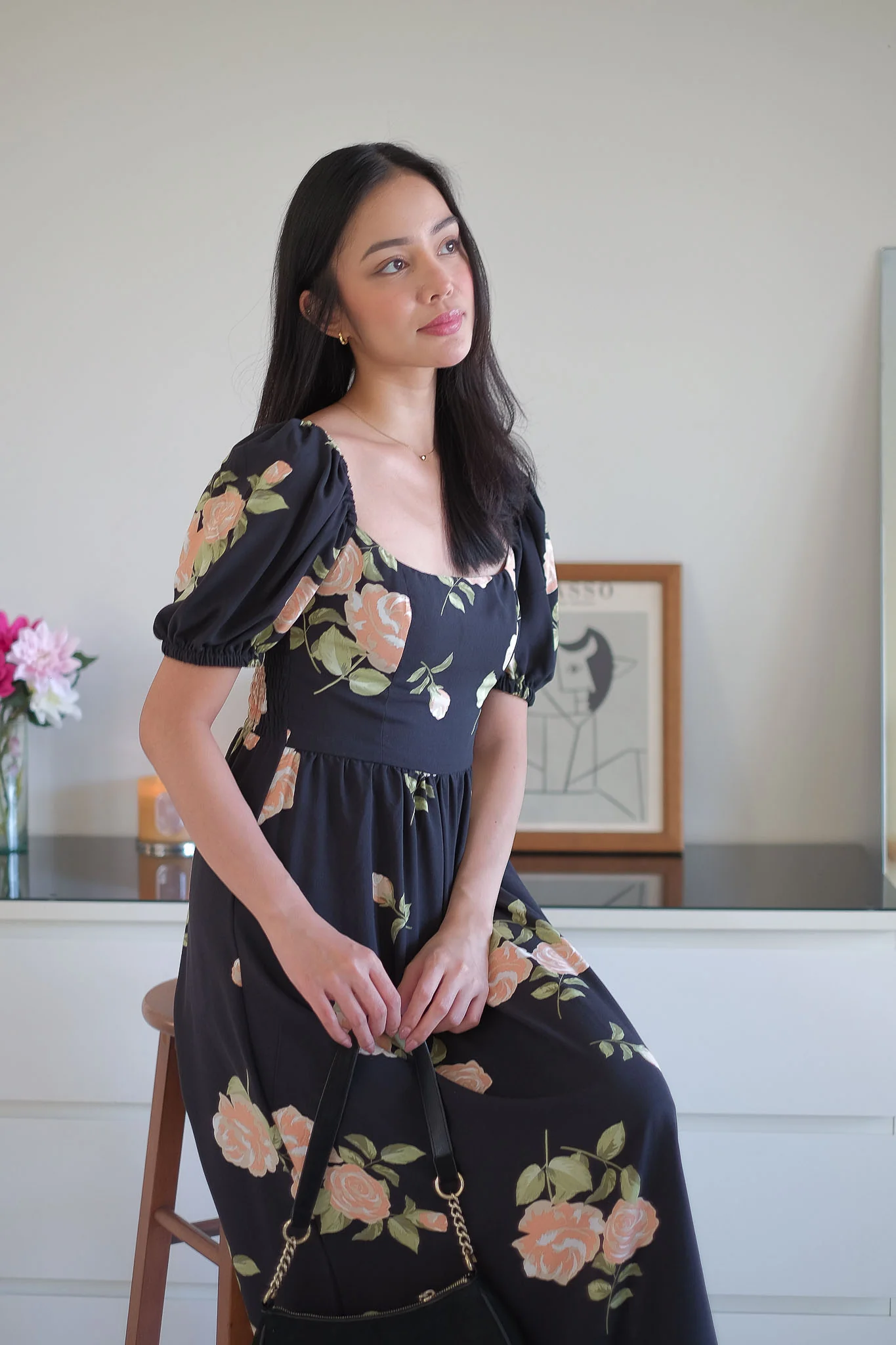 The Roxanne Midi dress - Black floral - Image 7