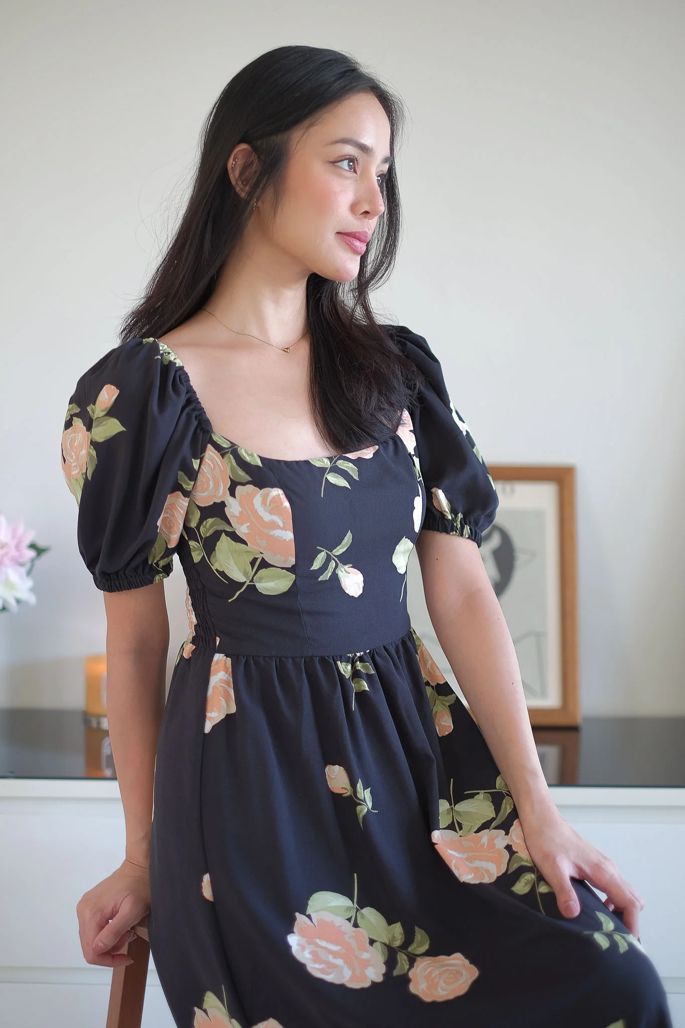 The Roxanne Midi dress - Black floral - Image 8