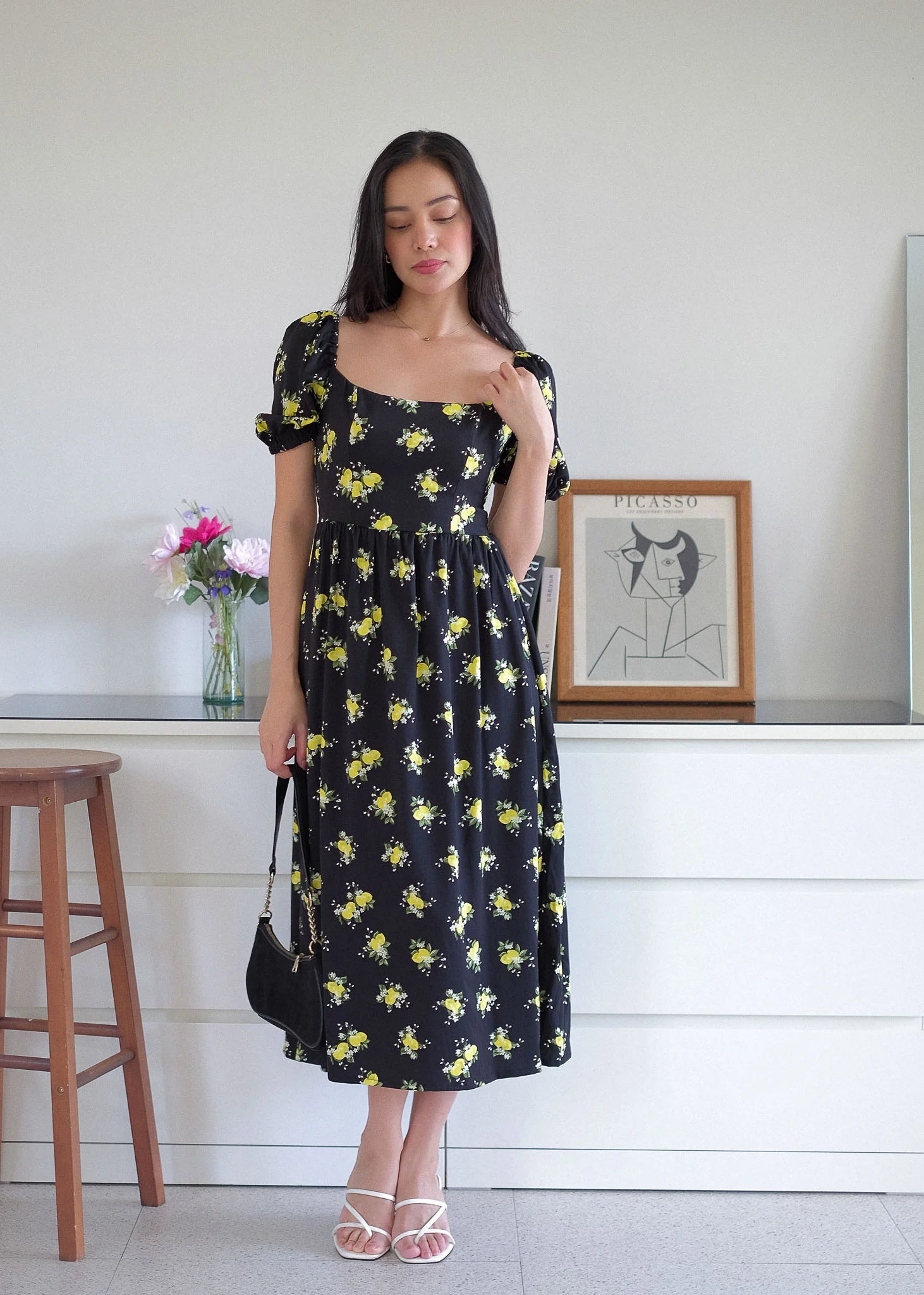 The Roxanne Midi dress - lemon in black - Image 3